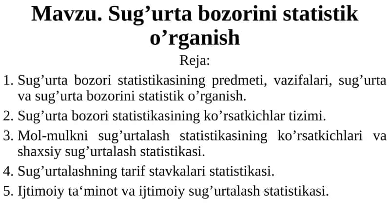Sug’urta bozorini statistik o’rganish