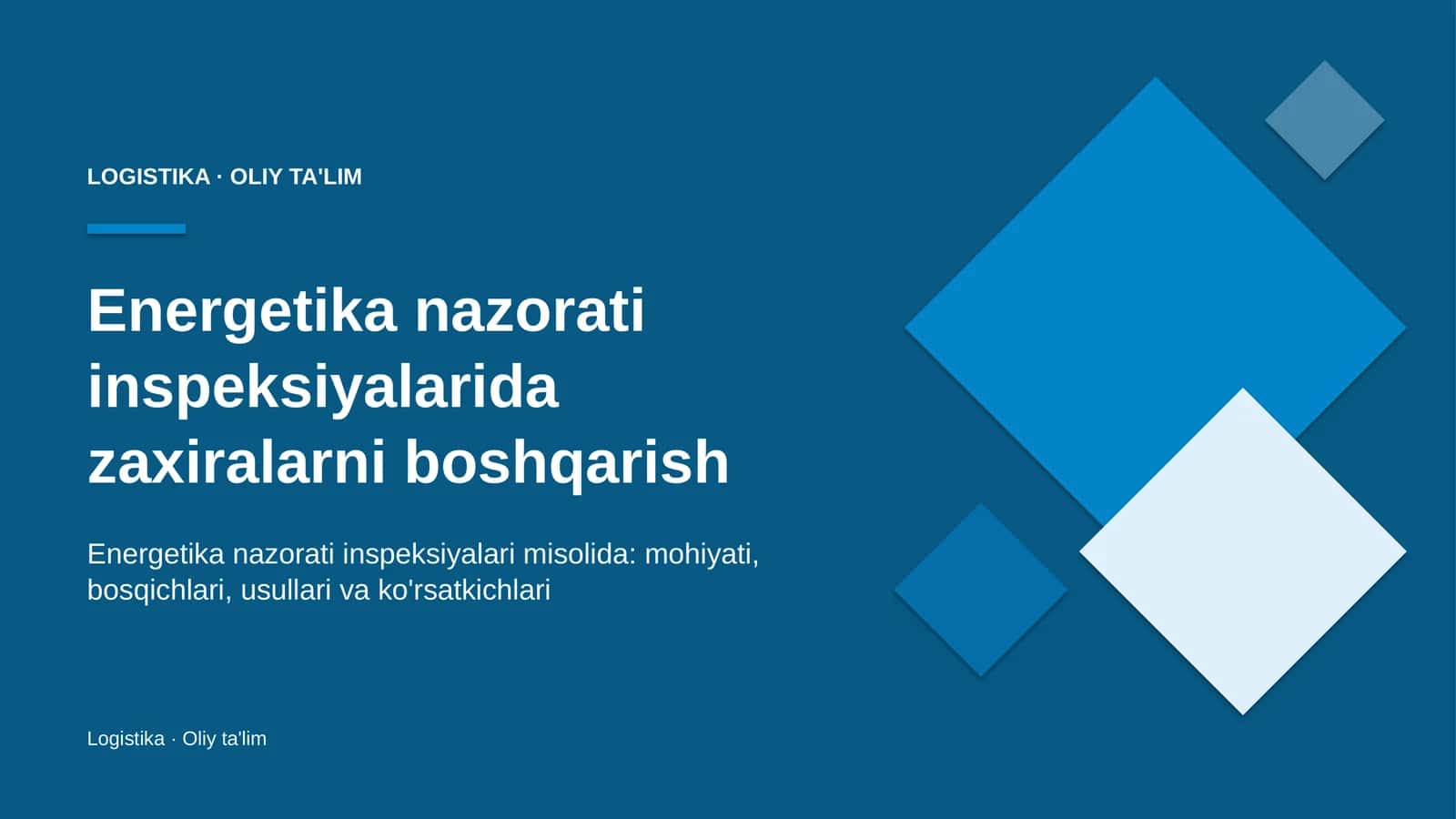Energetika nazorati inspeksiyalarida zaxiralarni boshqarish