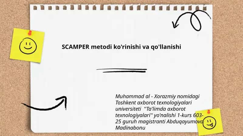 SCAMPER metodi ko'rinishi va qo'llanishi