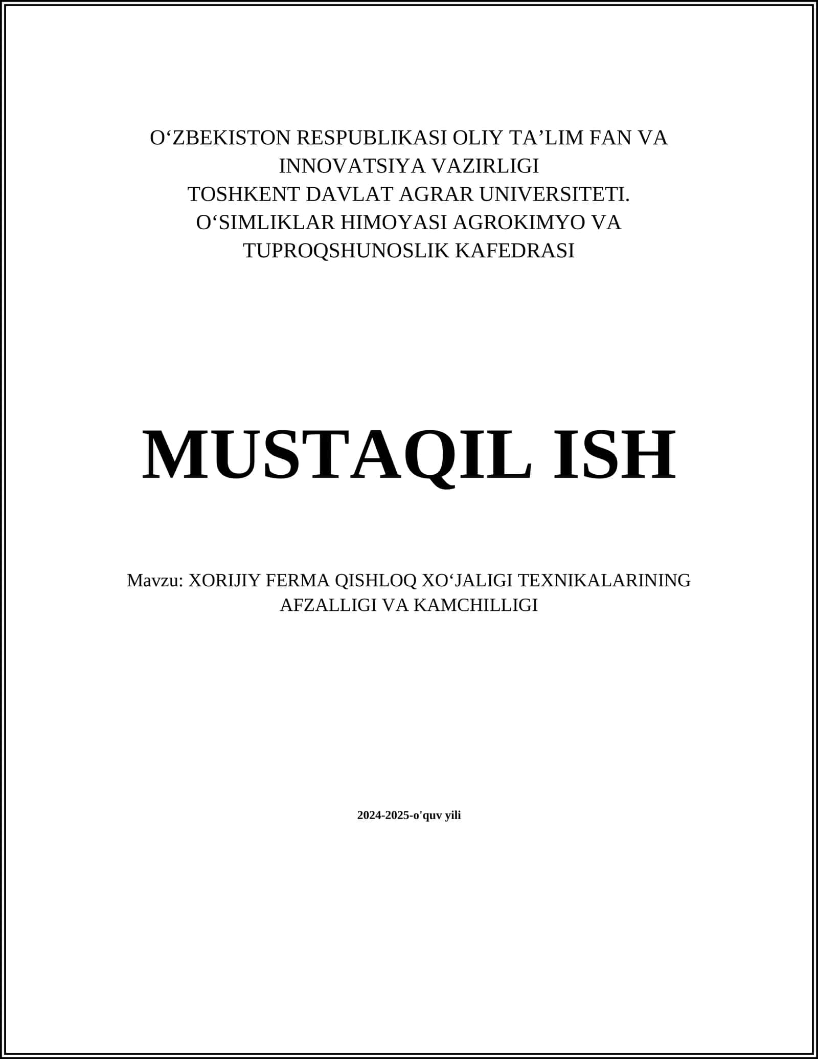 XORIJIY FERMA QISHLOQ XOʻJALIGI TEXNIKALARINING AFZALLIGI VA KAMCHILLIGI