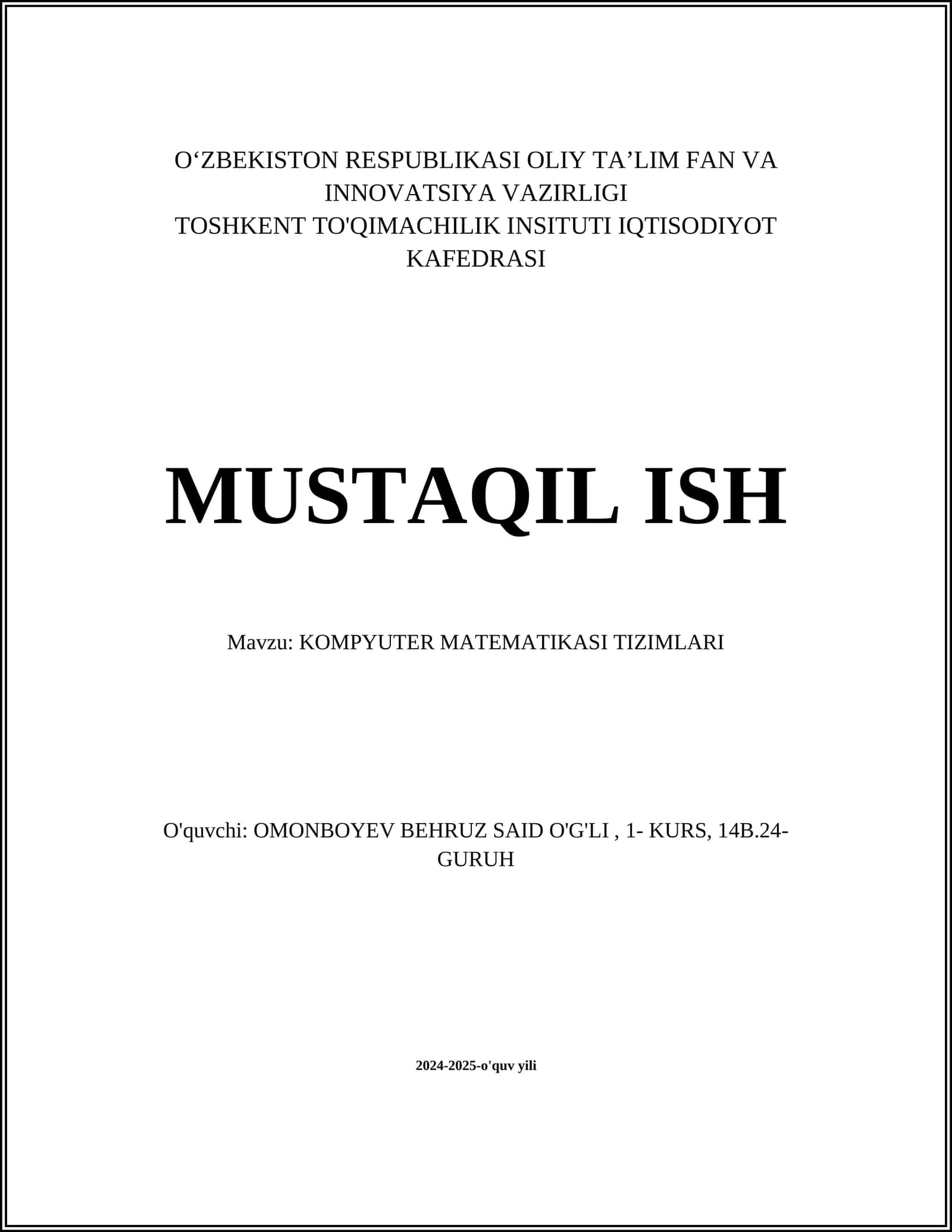 KOMPYUTER MATEMATIKASI TIZIMLARI