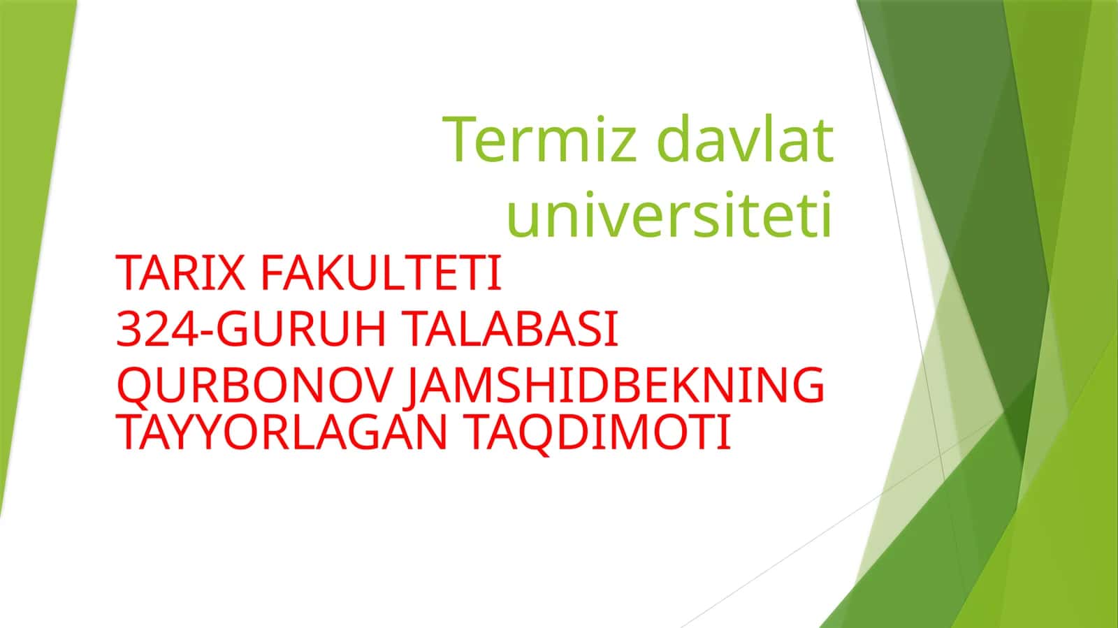 QURBONOV JAMSHIDBEKNING TAYYORLAGAN TAQDIMOTI