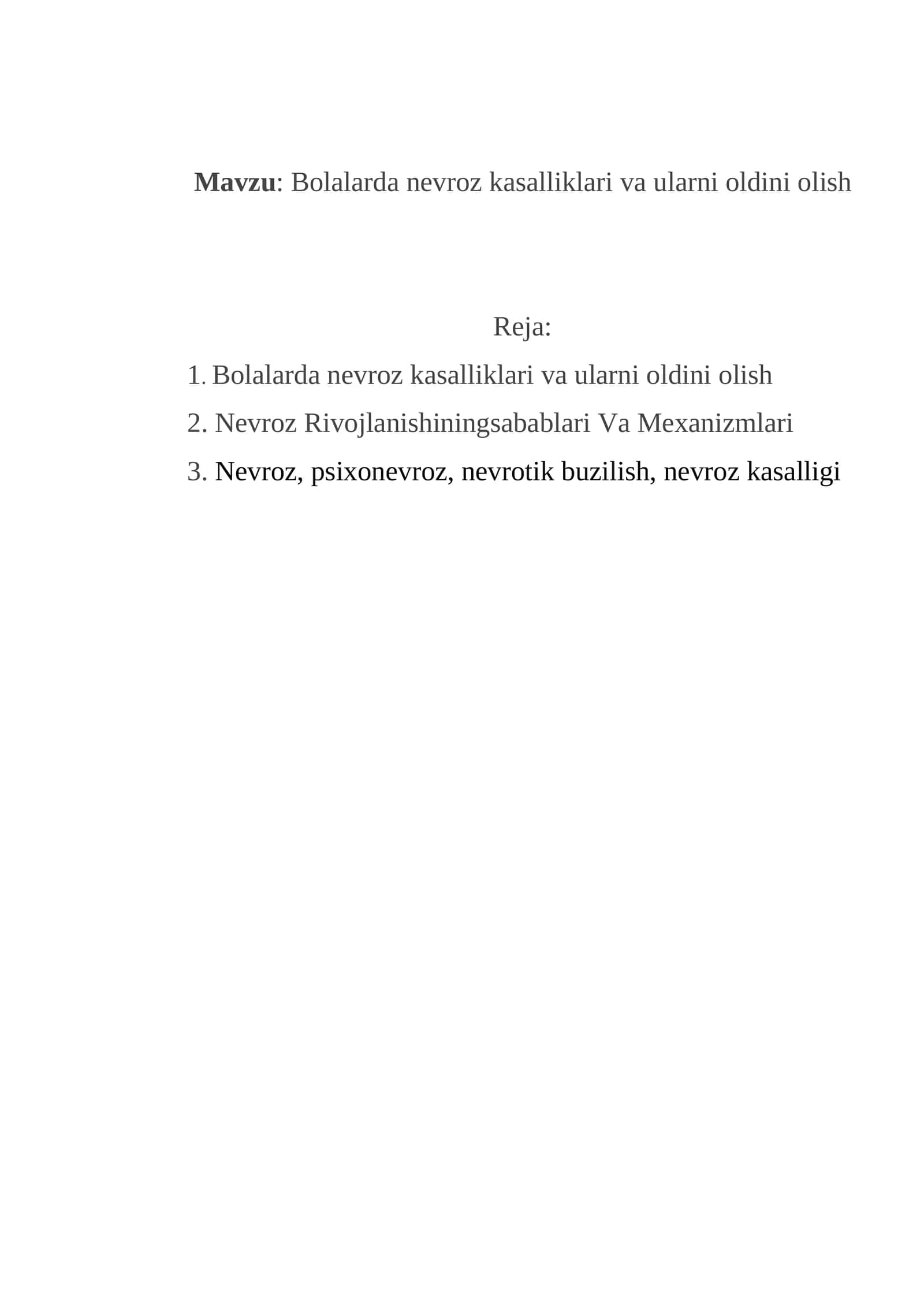 Bolalarda nevroz kasalliklari va ularni oldini olish