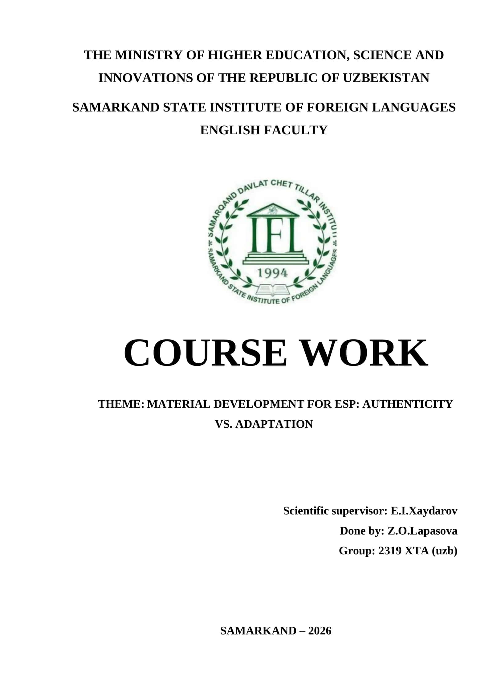 MATERIAL DEVELOPMENT FOR ESP: AUTHENTICITY VS. ADAPTATION