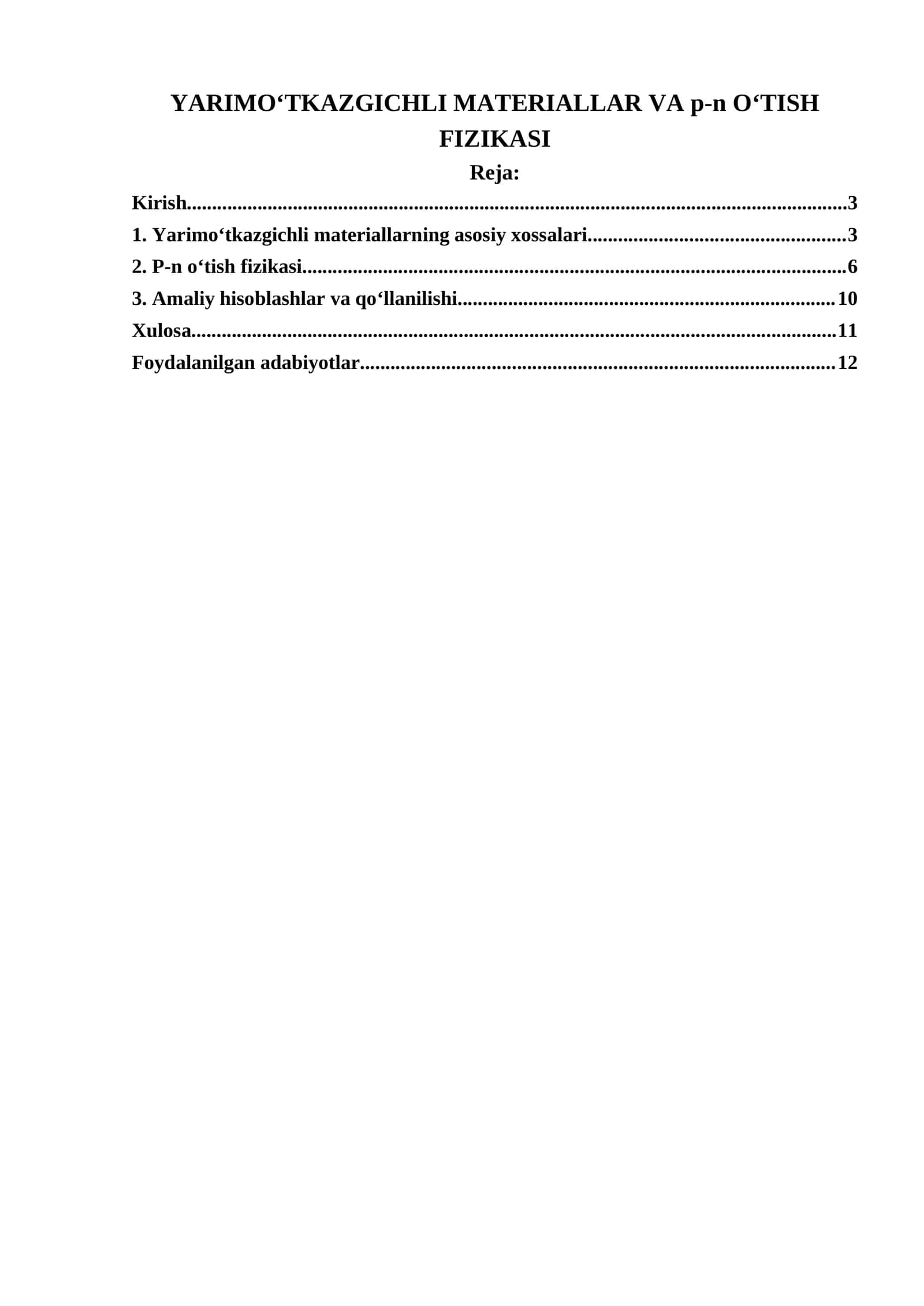 YARIMO‘TKAZGICHLI MATERIALLAR VA p-n O‘TISH FIZIKASI