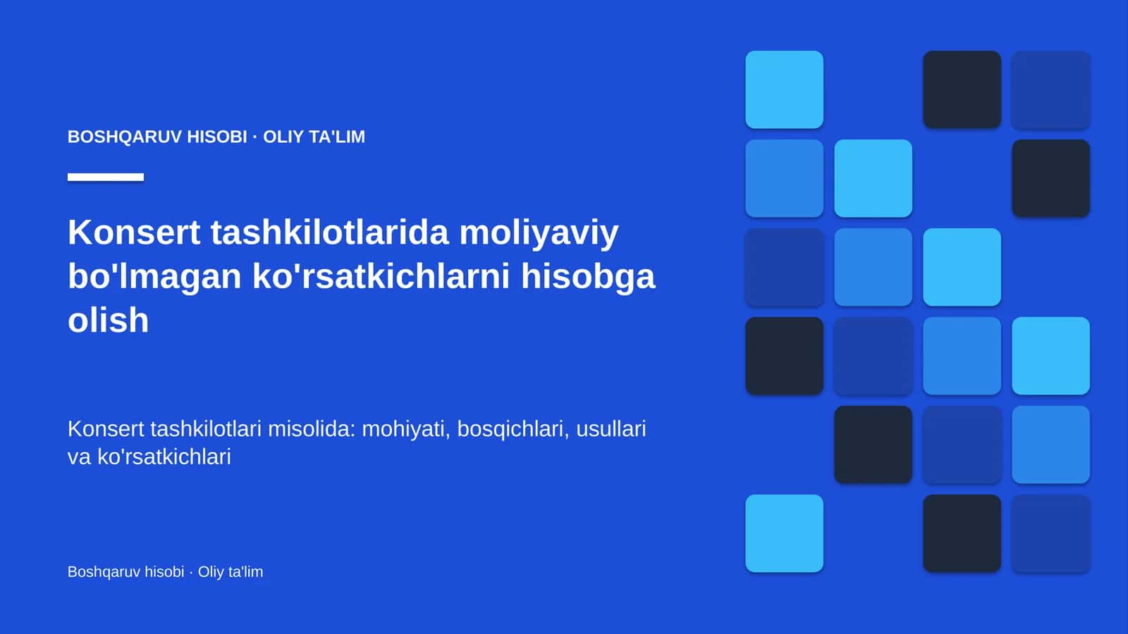 Konsert tashkilotlarida moliyaviy bo'lmagan ko'rsatkichlarni hisobga olish