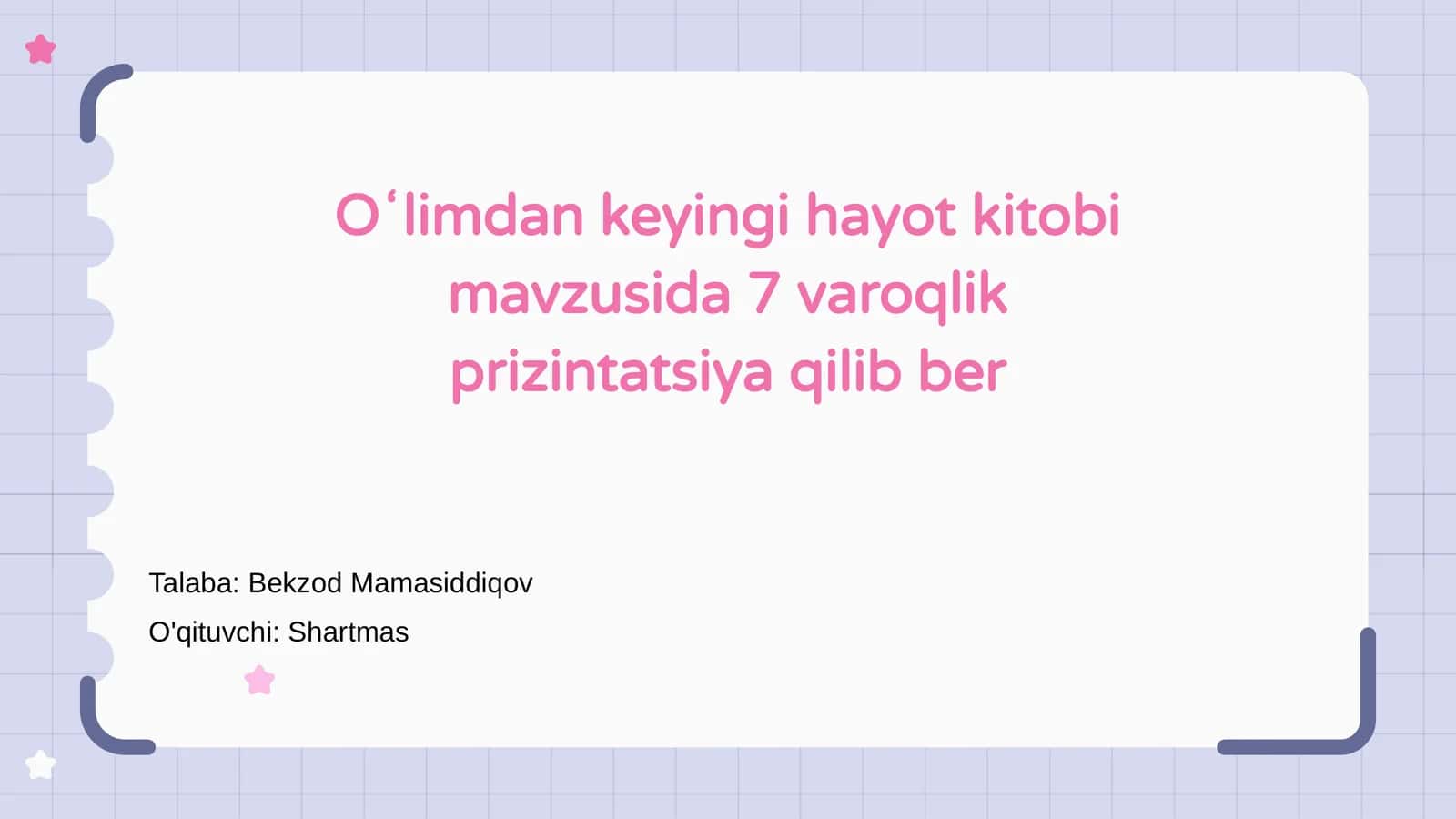 Oʻlimdan keyingi hayot kitobi mavzusida 7 varoqlik prizintatsiya