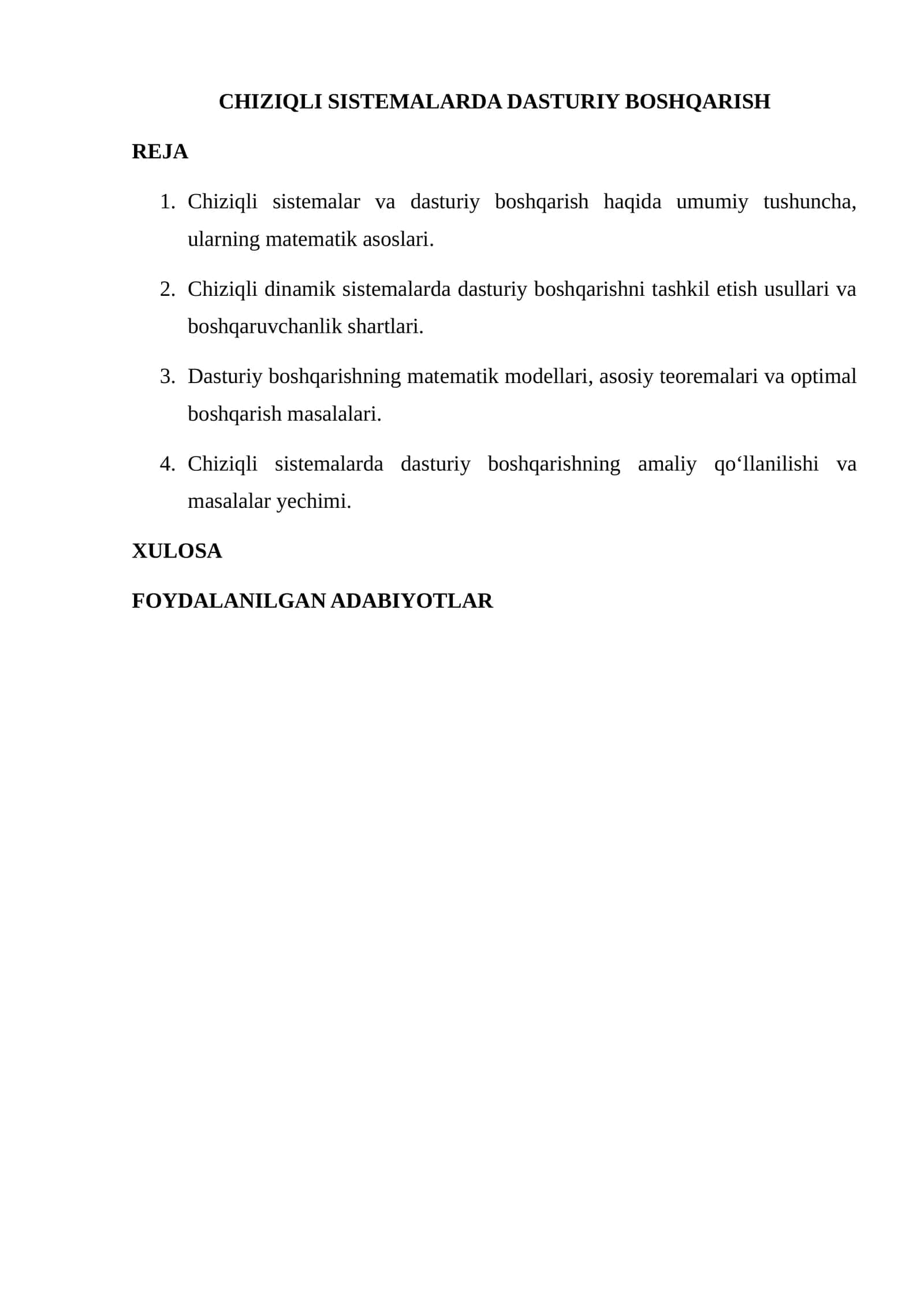 CHIZIQLI SISTEMALARDA DASTURIY BOSHQARISH