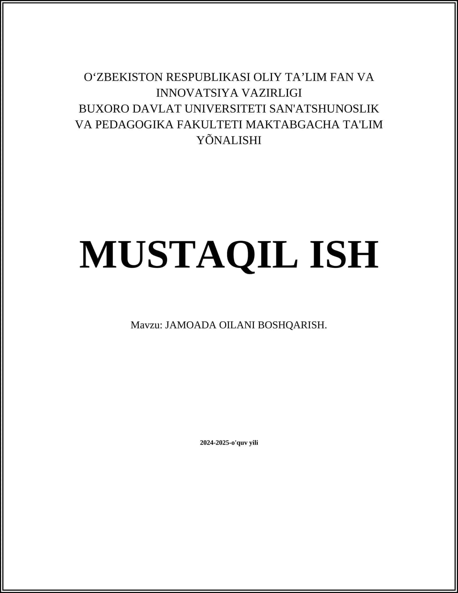 Jamoada oilani boshqarish