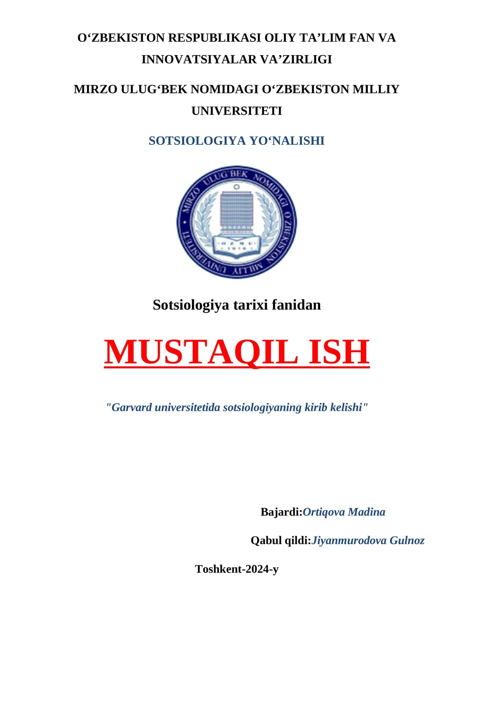 Garvard universitetida sotsiologiyaning kirib kelishi