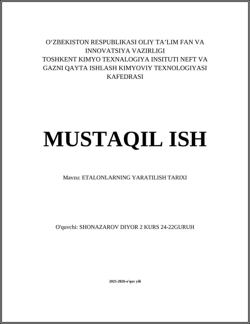 ETALONLARNING YARATILISH TARIXI