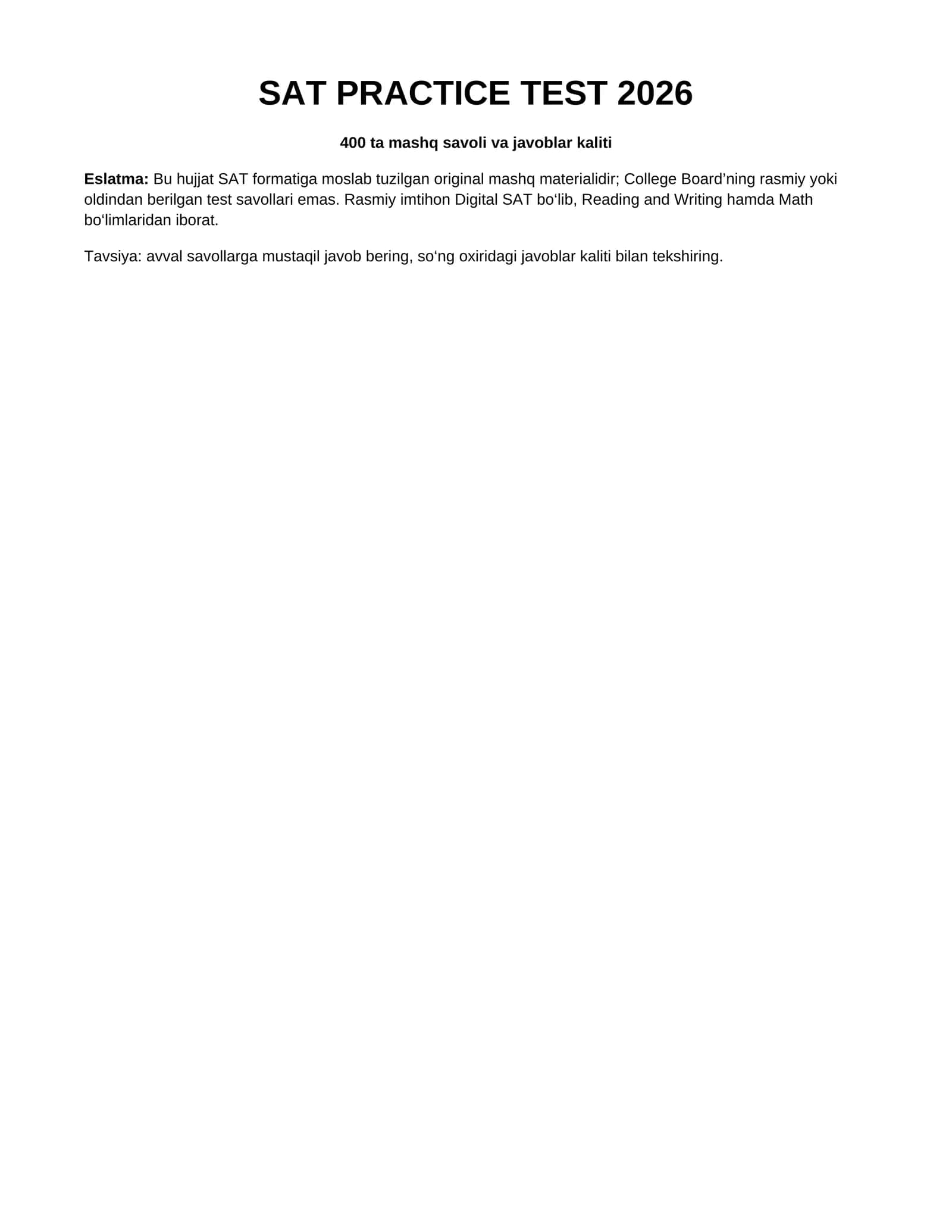 SAT PRACTICE TEST 2026