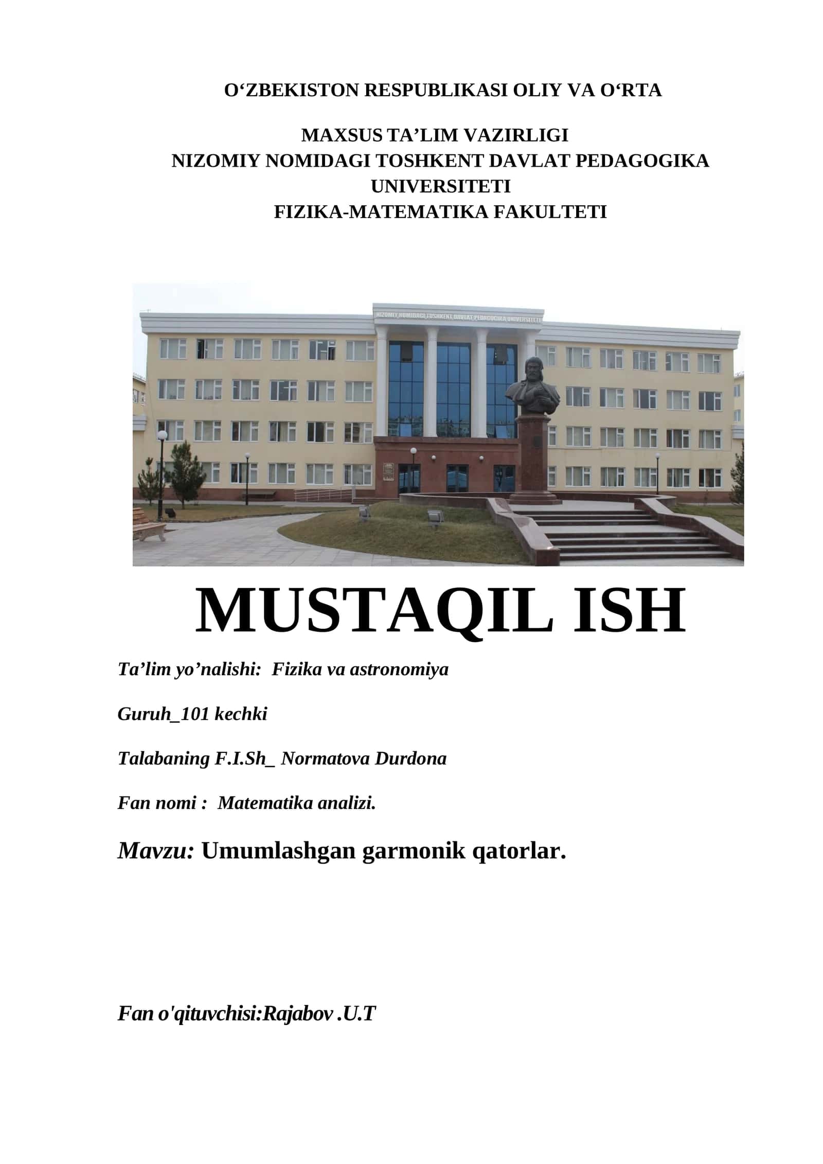 Umumlashgan garmonik qatorlar