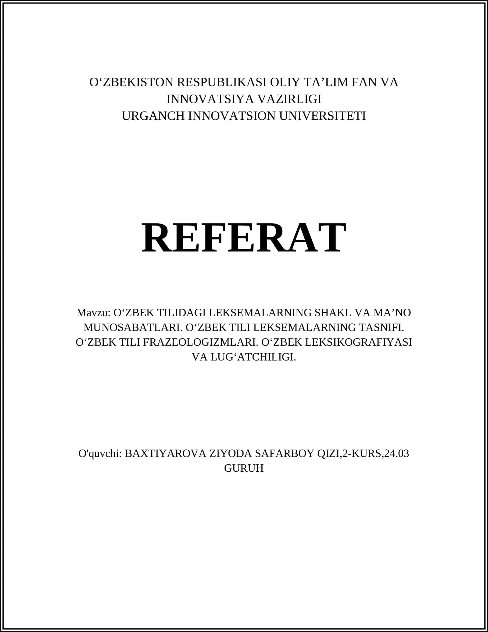 O'zbek tilidagi leksemalarning shakl va ma'no munosabatlari