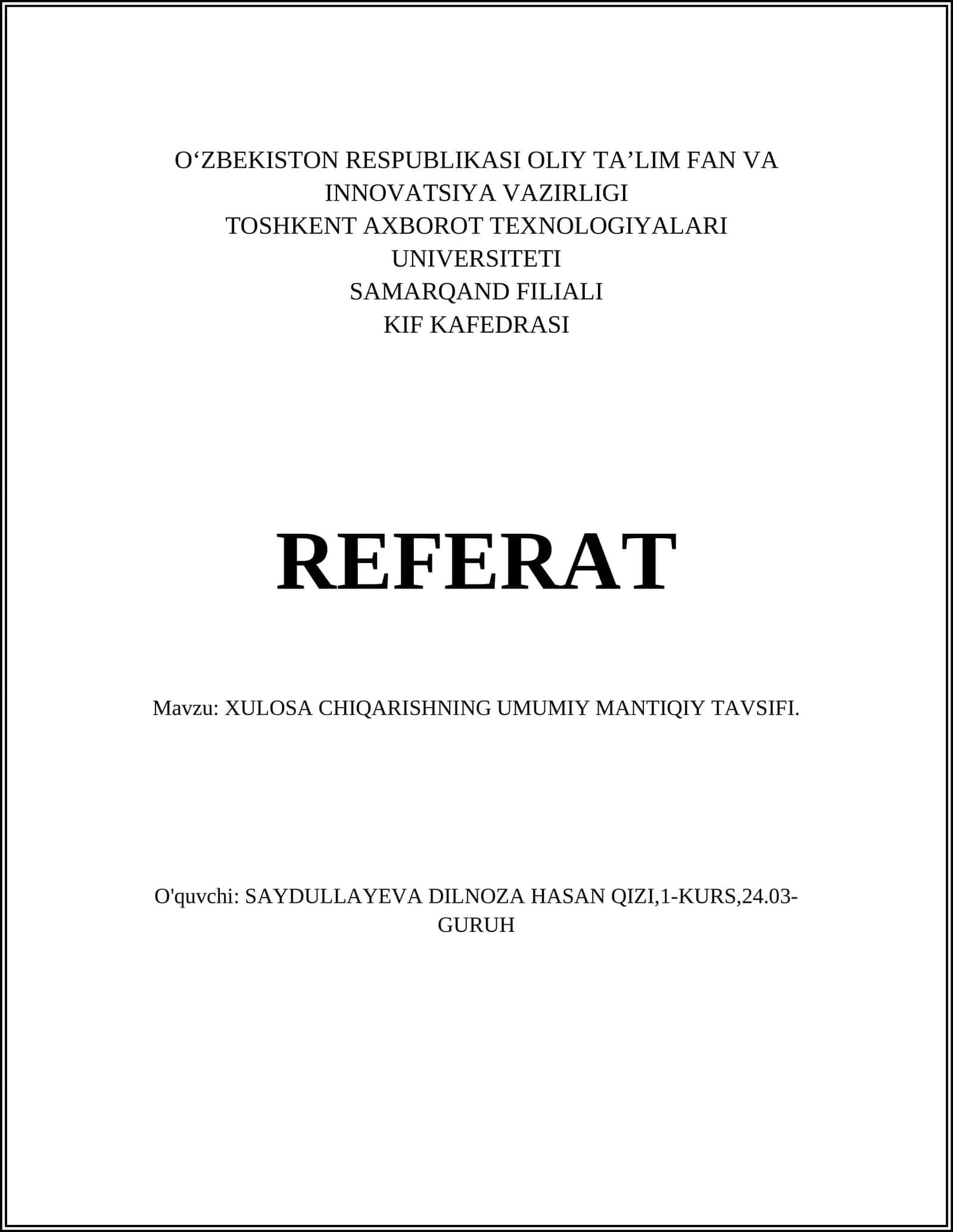 Xulosa chiqarishning mantiy sohalari