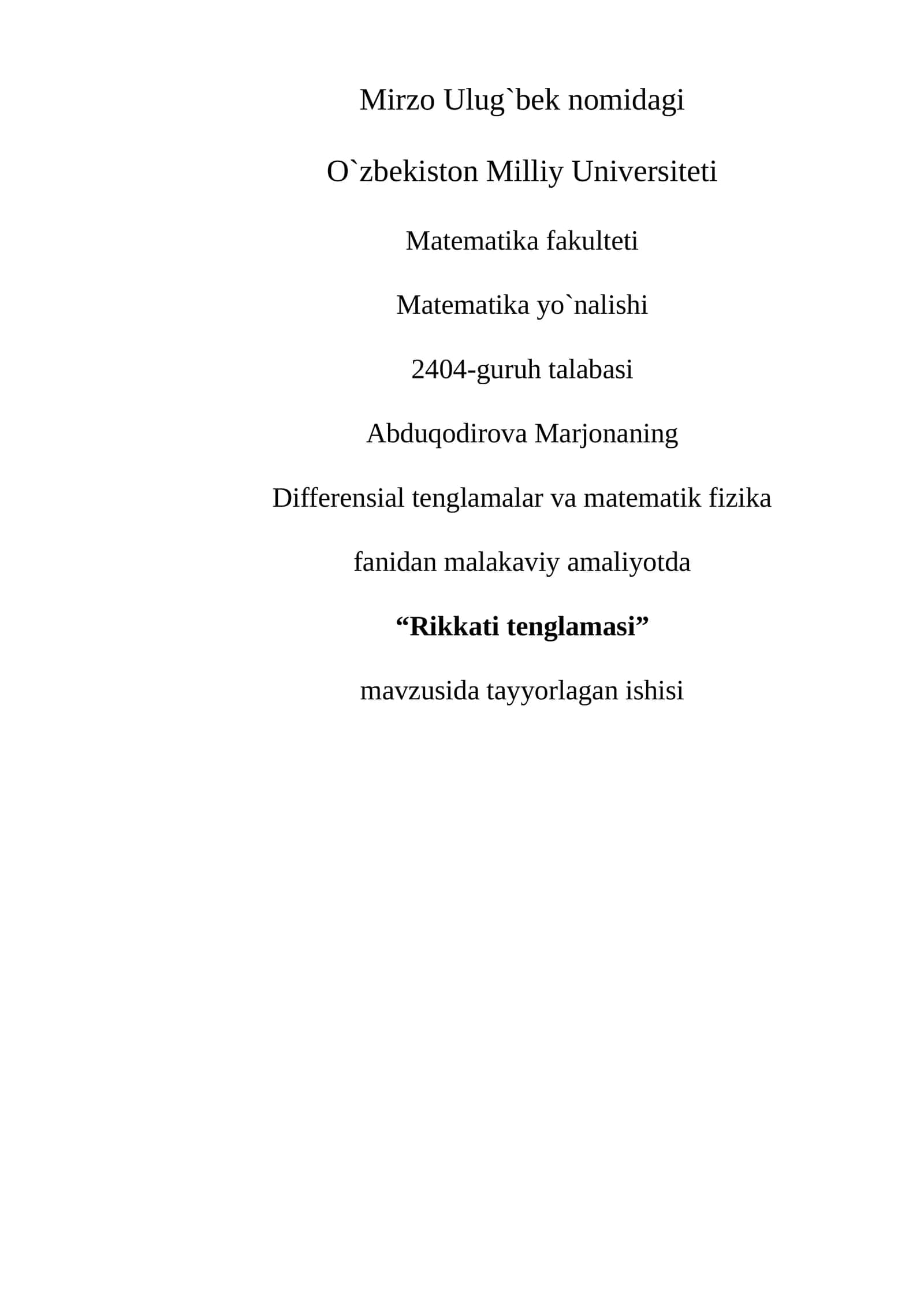 Rikkati tenglamasi
