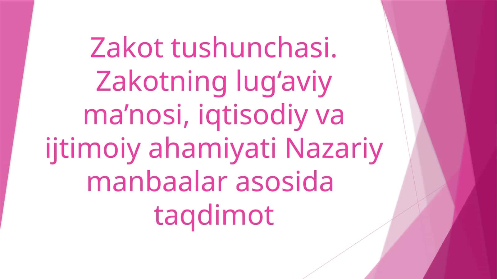 Zakot tushunchasi. Zakotning lug‘aviy ma’nosi, iqtisodiy va ijtimoiy ahamiyati Nazariy manbaalari
