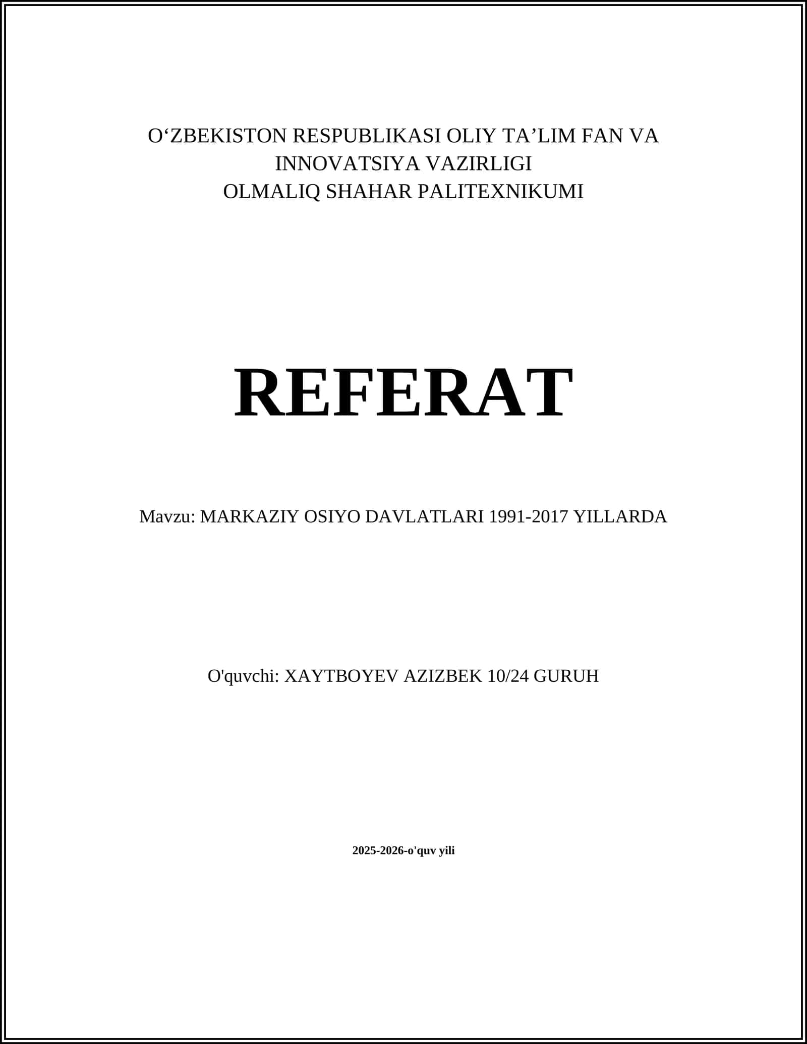 MARKAZIY OSIYO DAVLATLARI 1991-2017 YILLARDA