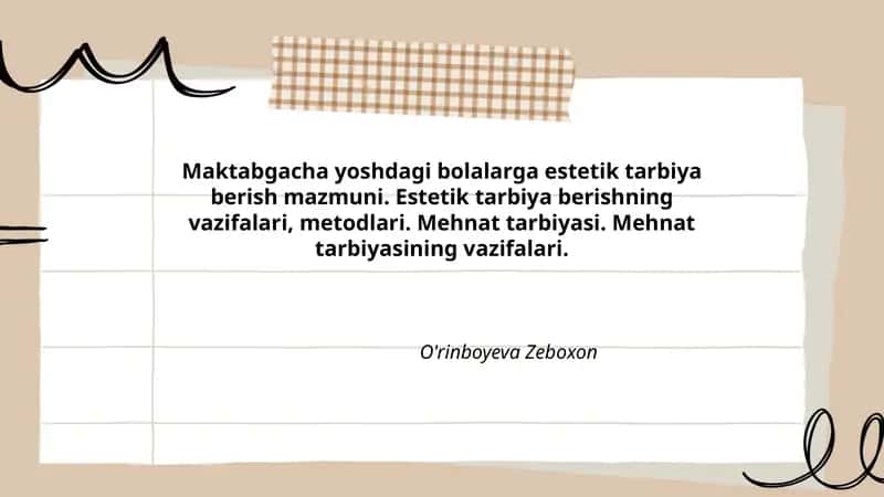 Estetik tarbiya berishning vazifalari