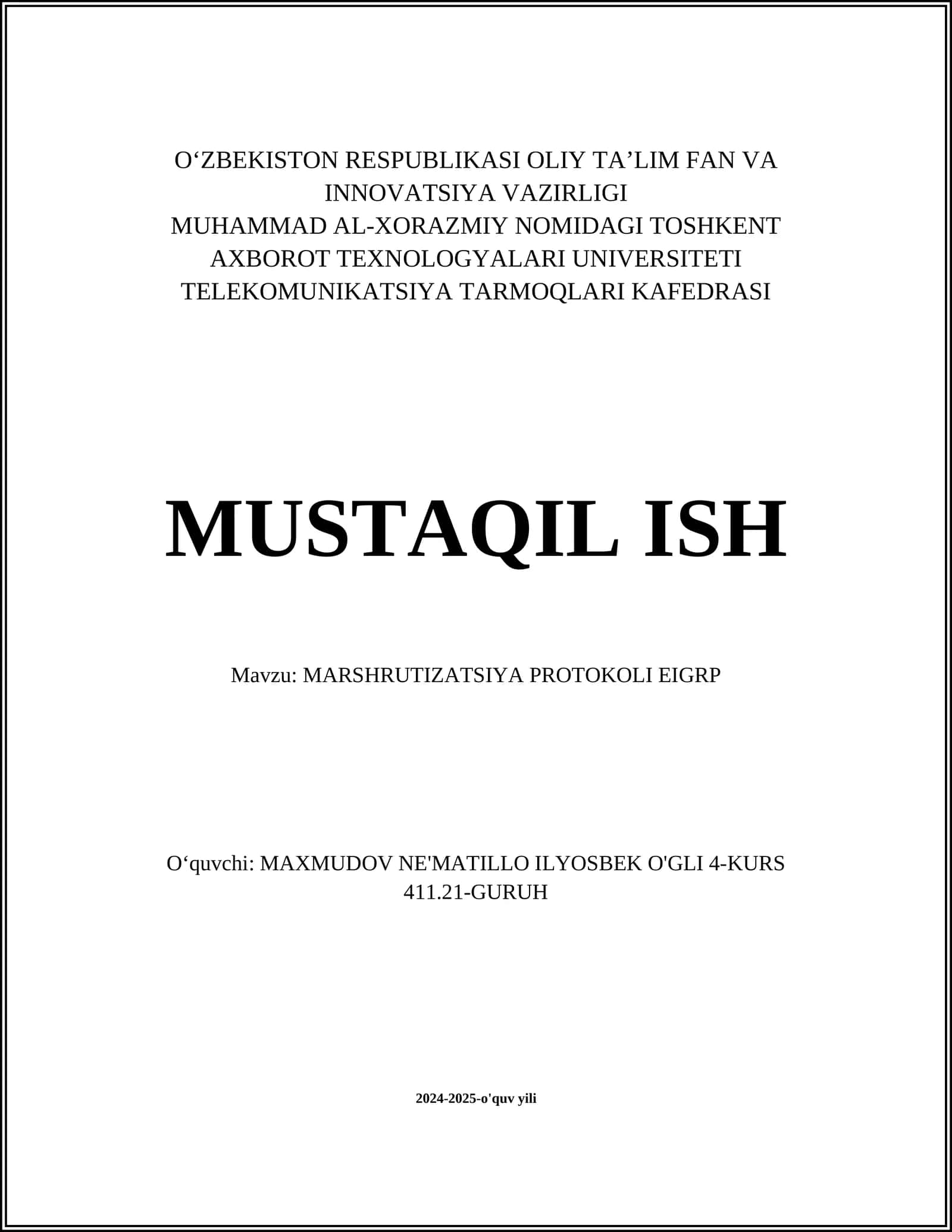 MARSHRUTIZATSIYA PROTOKOLI EIGRP
