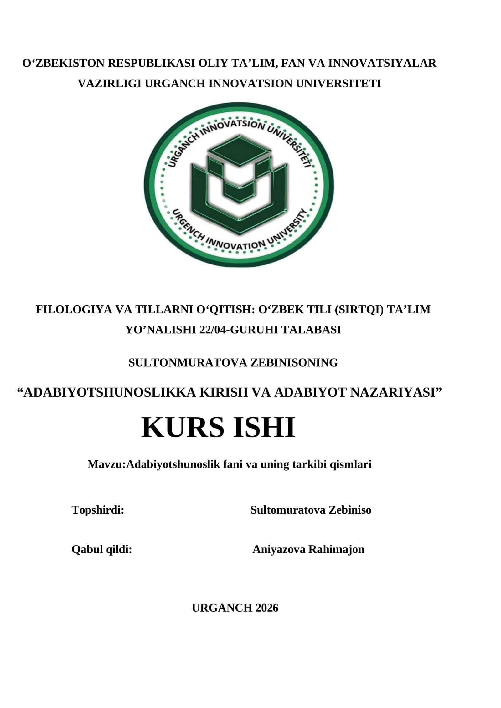 Adabiyotshunoslik fanining nazariy asoslari