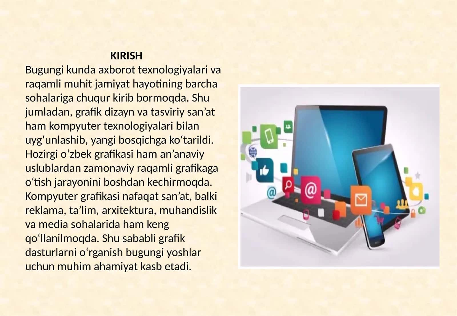 Hozirgi o'zbek grafikasi. Grafika va kompyuter dasturlari