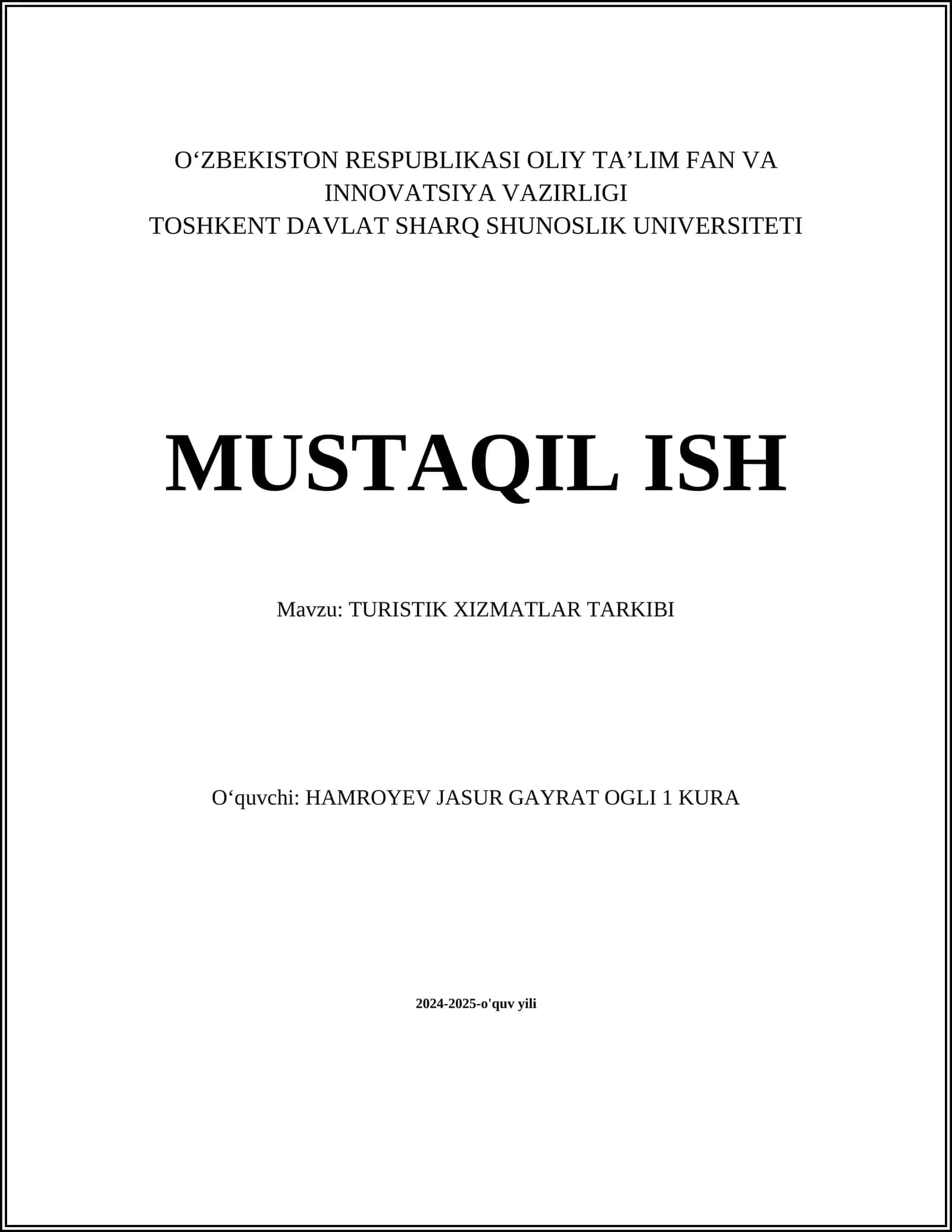 TURISTIK XIZMATLAR TARKIBI