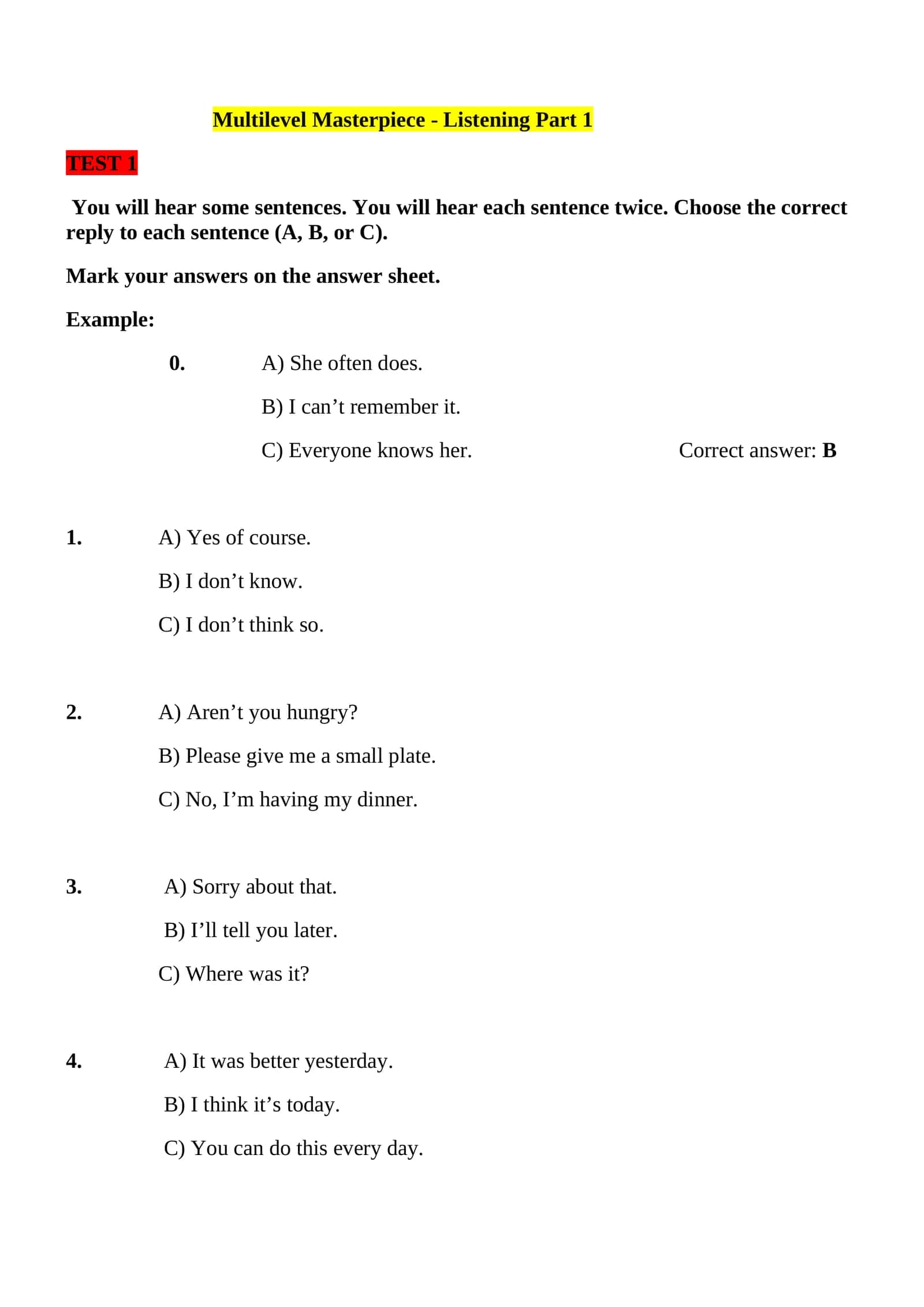 Multilevel Listening Part 1