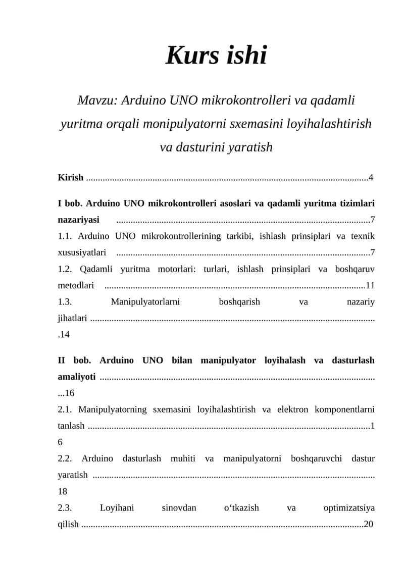 Arduino UNO mikrokontrolleri va qadamli yuritma