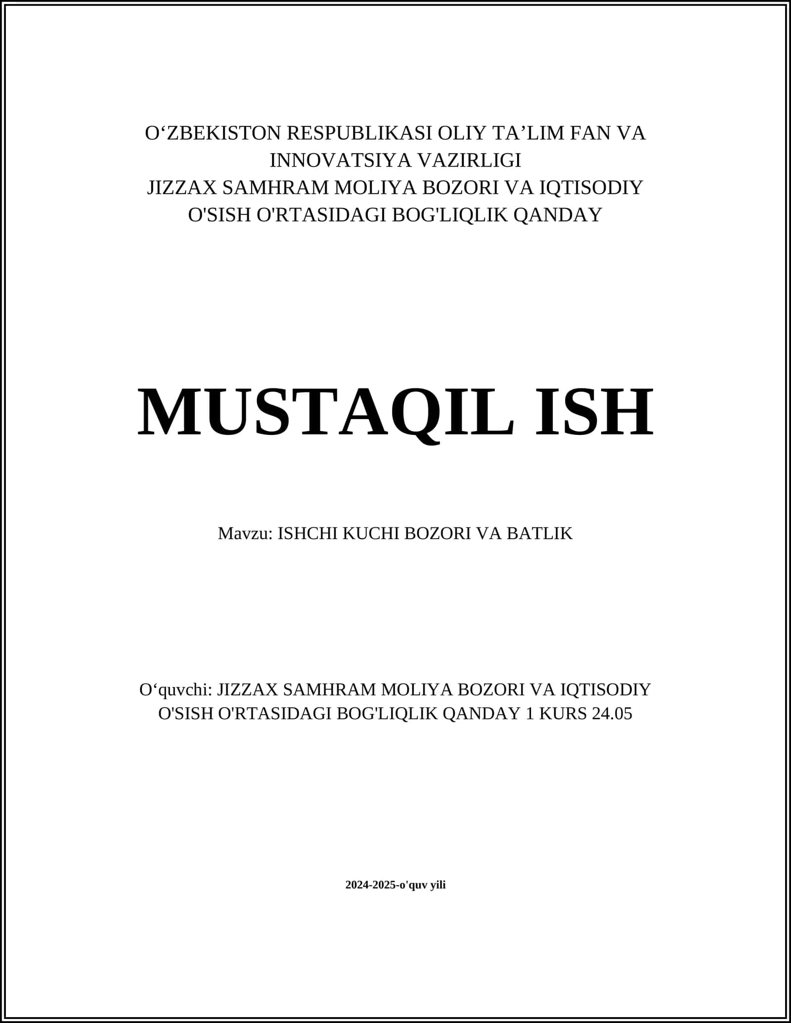 ISHCHI KUCHI BOZORI VA BATLIK