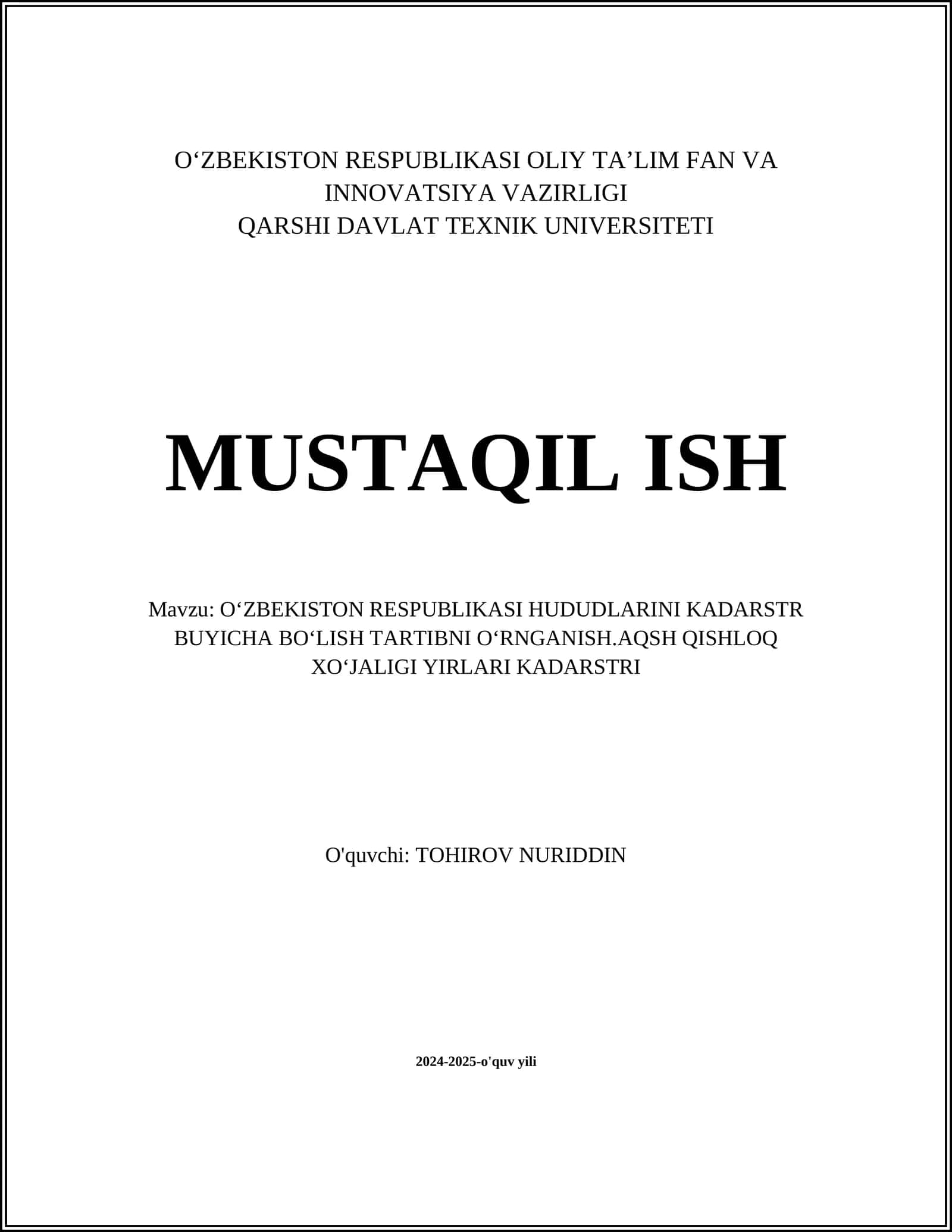 Oʻzbekiston Respublikasining kadastr tizimi