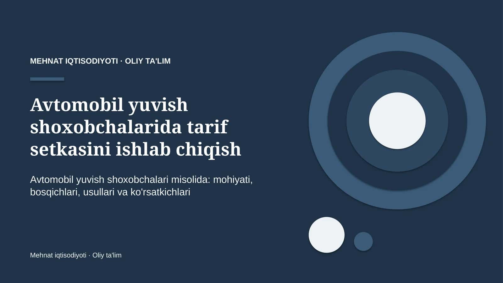 Avtomobil yuvish shoxobchalarida tarif setkasini ishlab chiqish