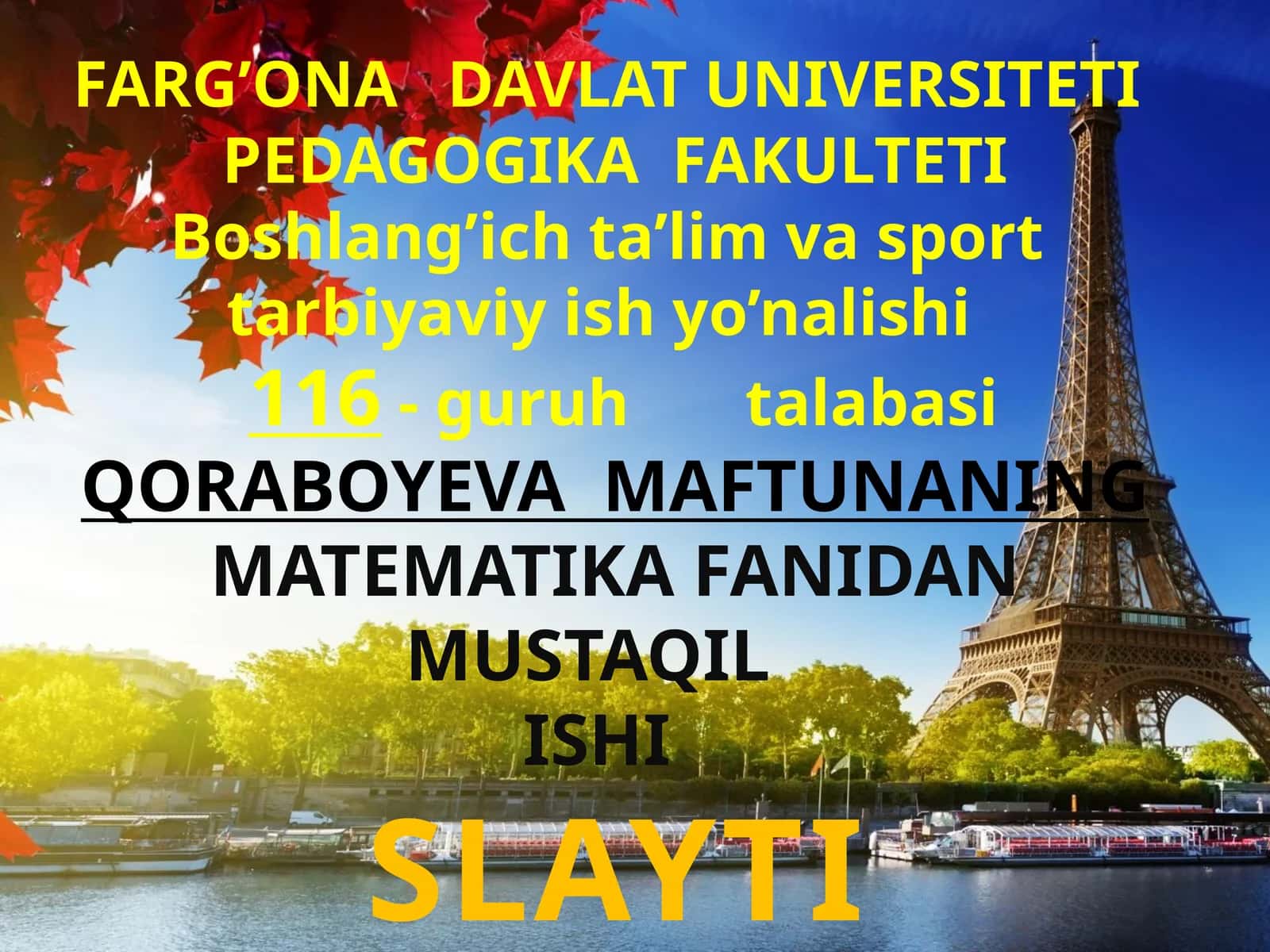 QORABOYEVA MAFTUNA