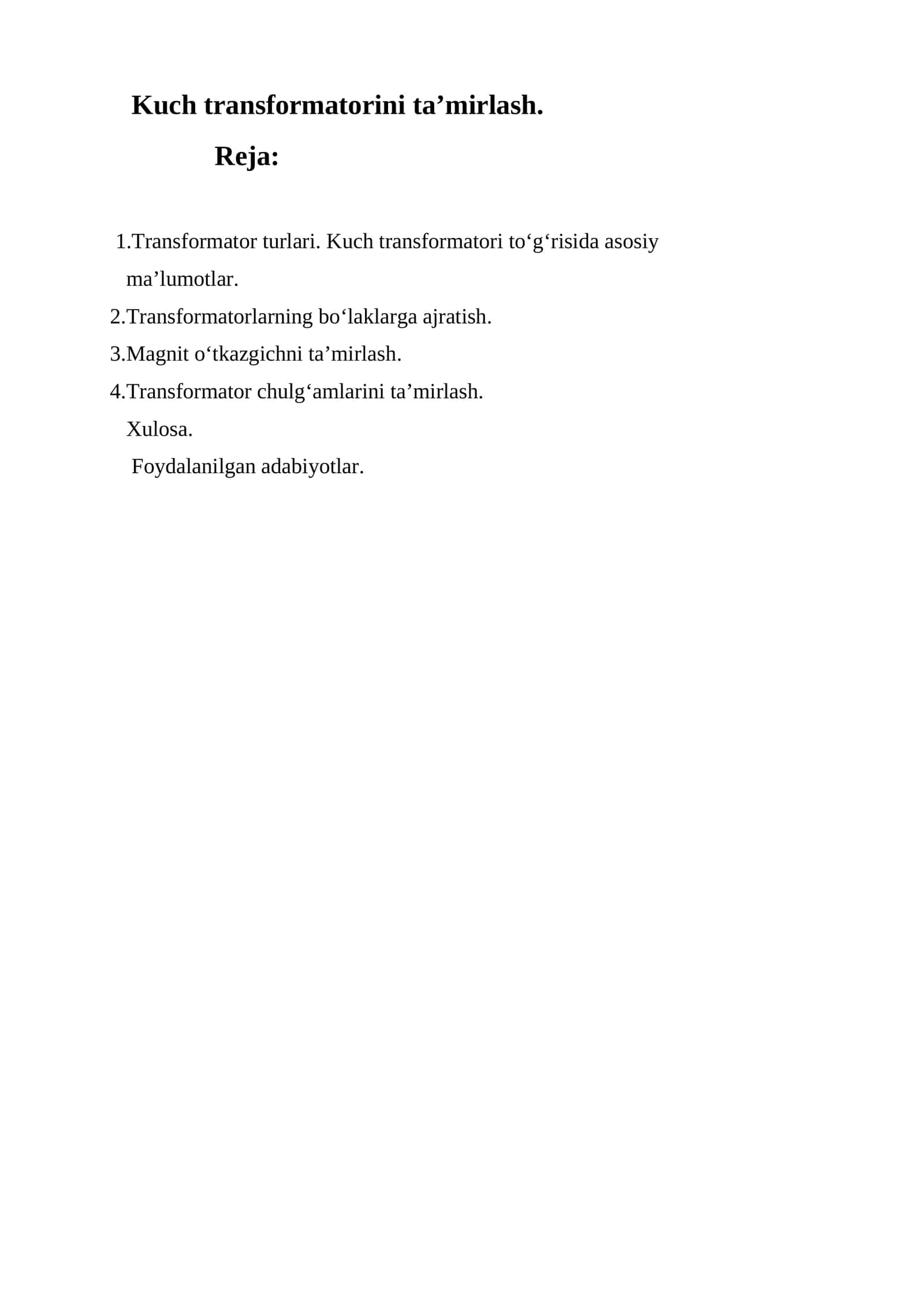 Kuch transformatorini ta’mirlash