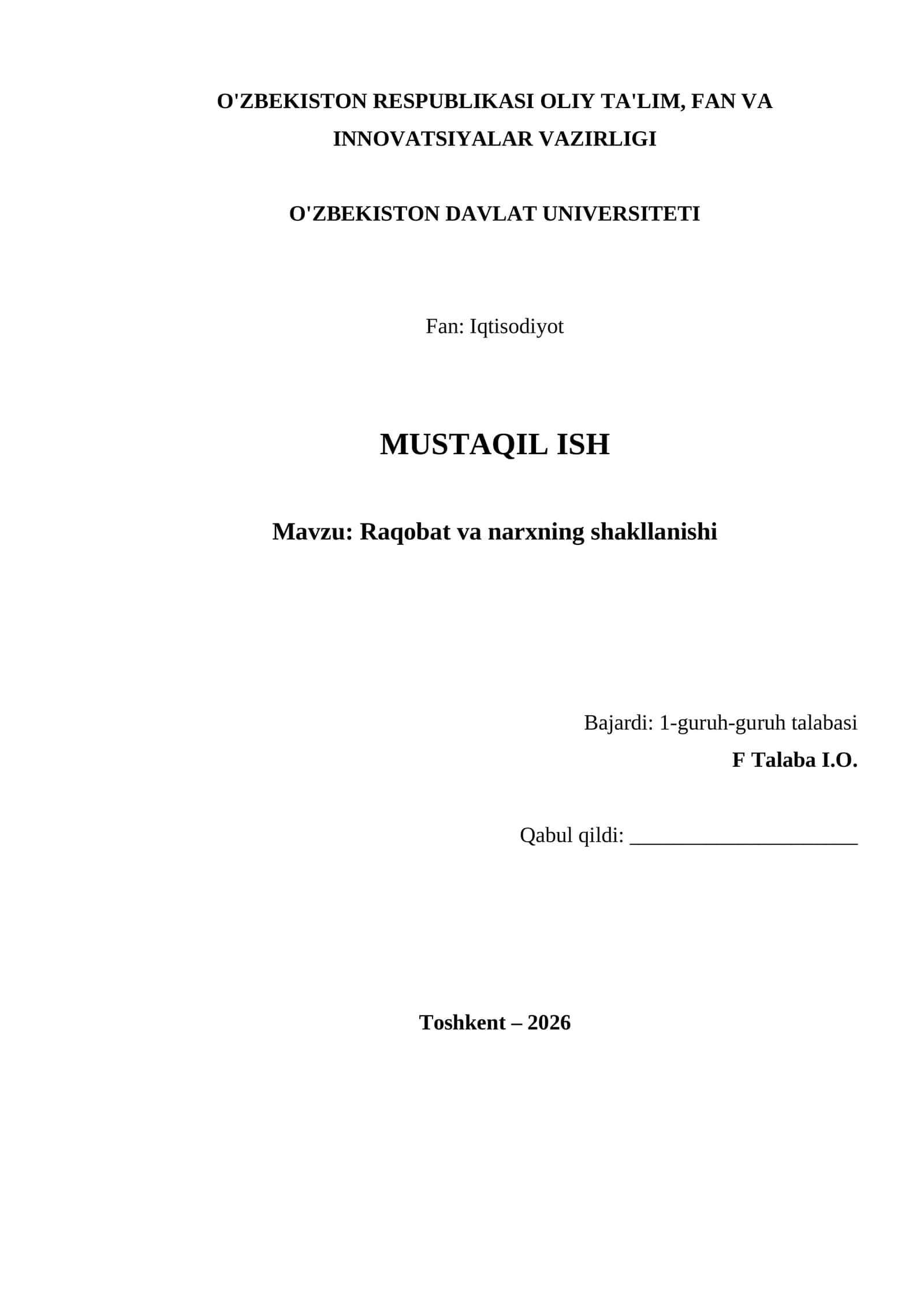 Raqobat va narxning shakllanishi