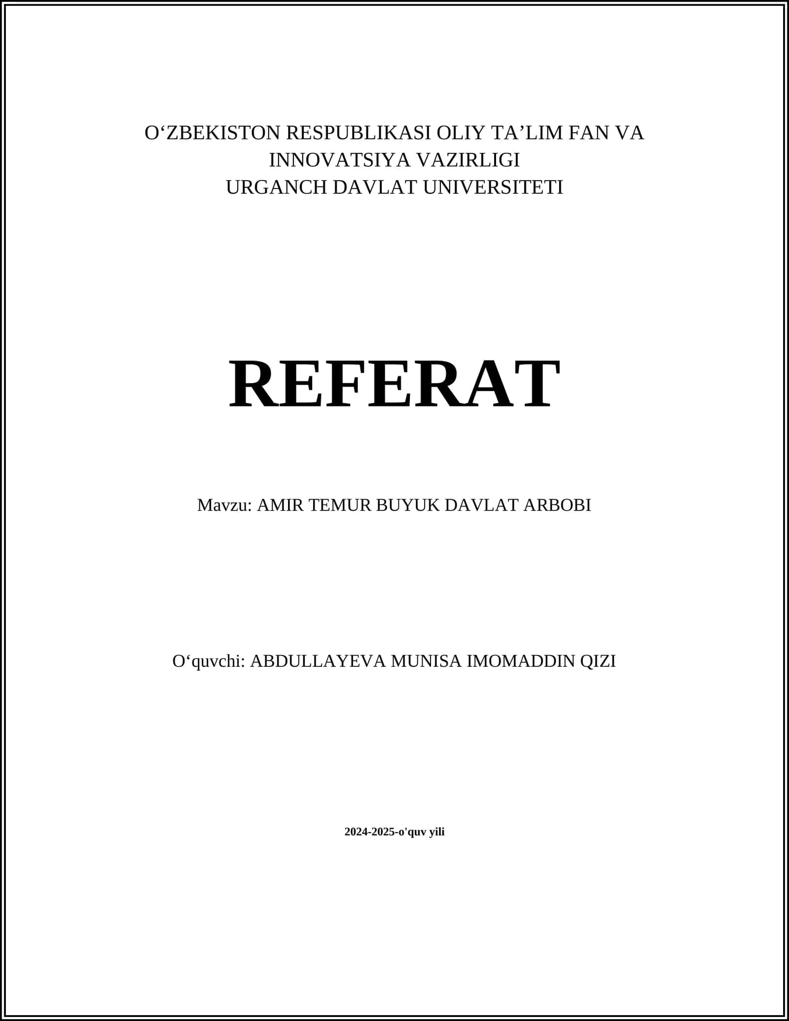 AMIR TEMUR BUY  DAVLAT ARBOBI