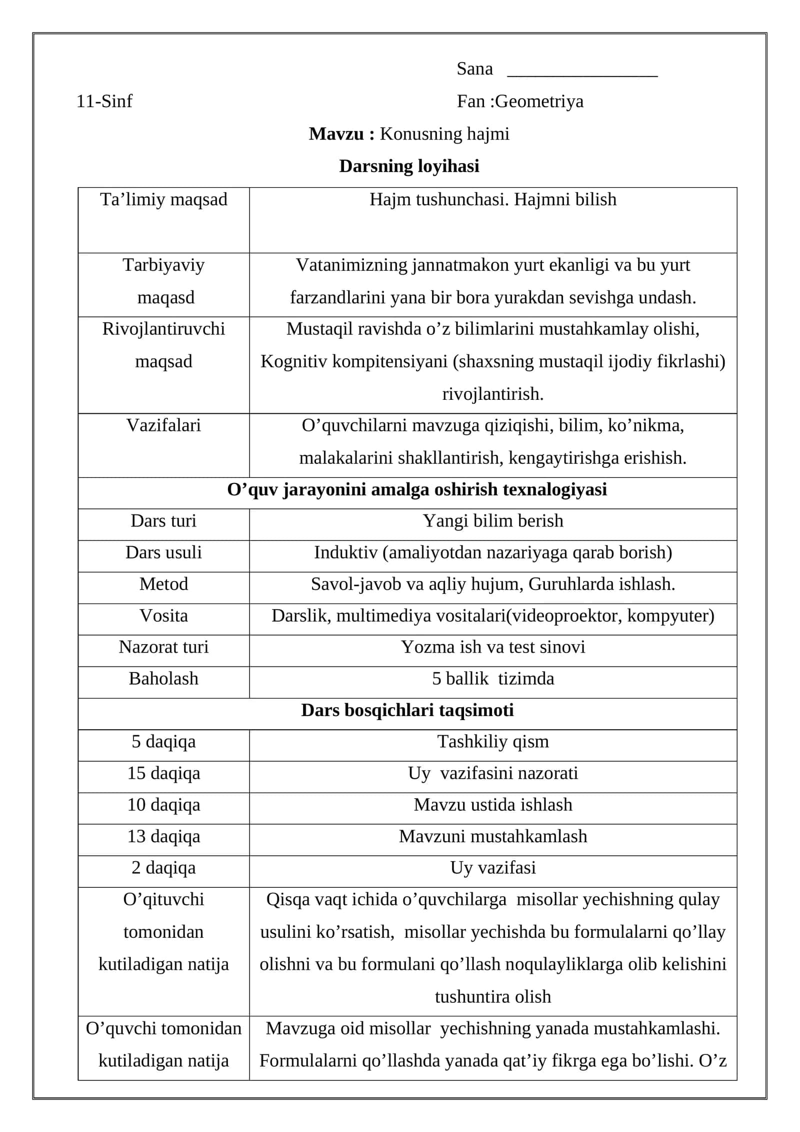 Konusning hajmi