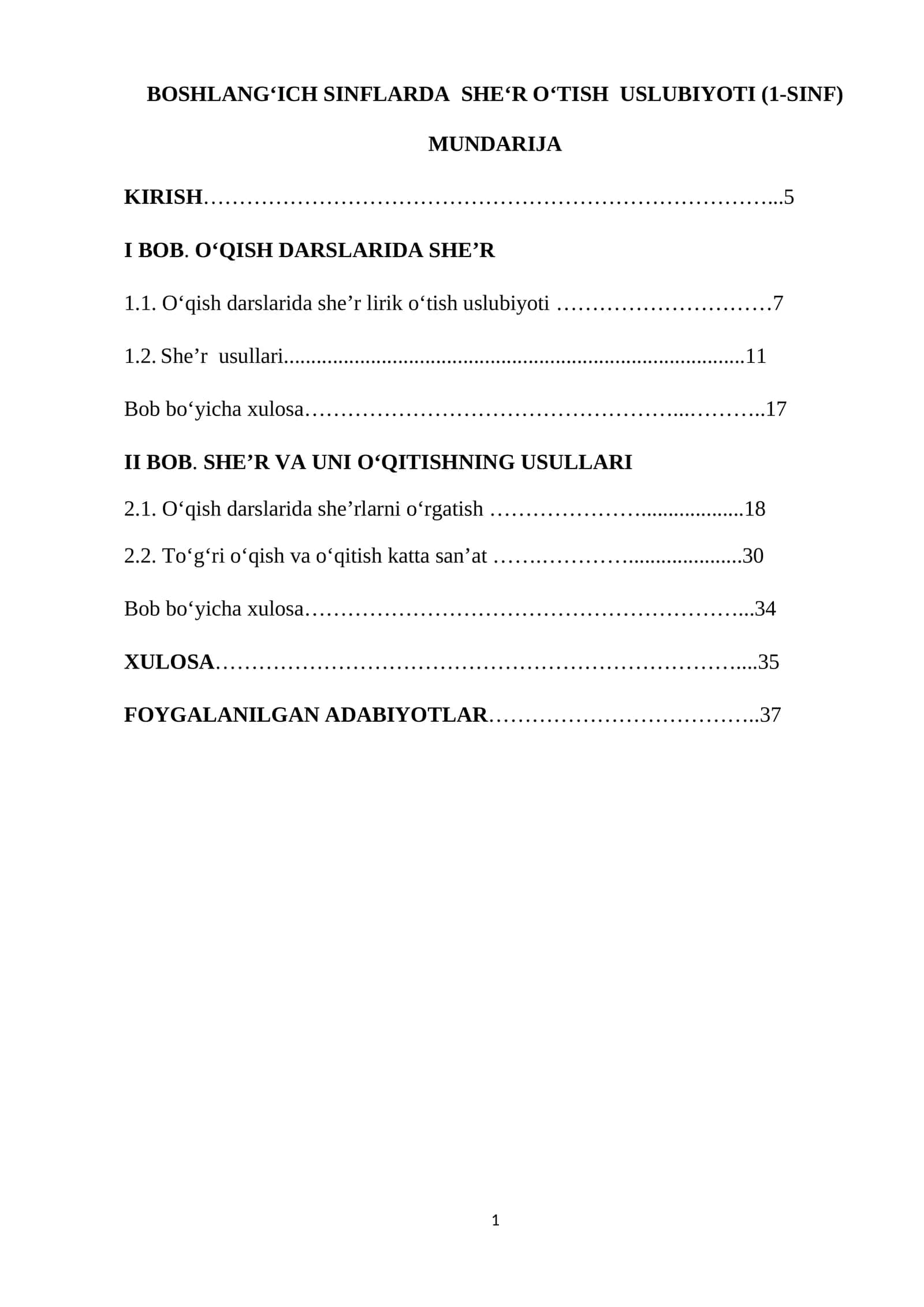 BOSHLANG‘ICH SINFLARDA SHE‘R O‘TISH USLUBIYOTI (1-SINF)