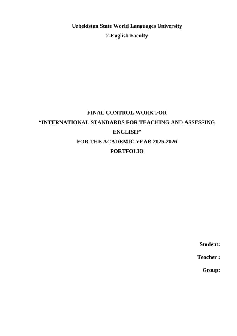 International Standards for Teaching and Assessing English