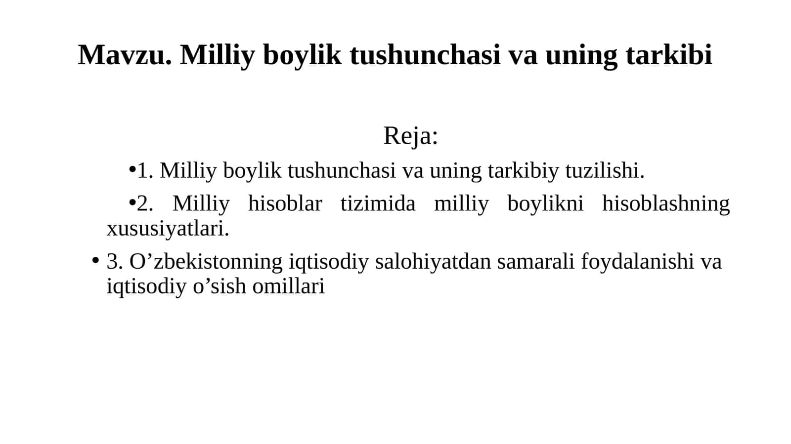 Milliy boylik tushunchasi va uning tarkibi
