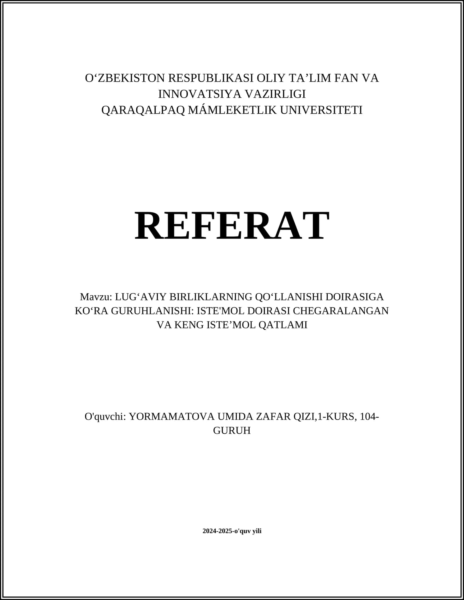 Qoʻllanish Iste'mol Doirasi Lugʻaviy Birliklar