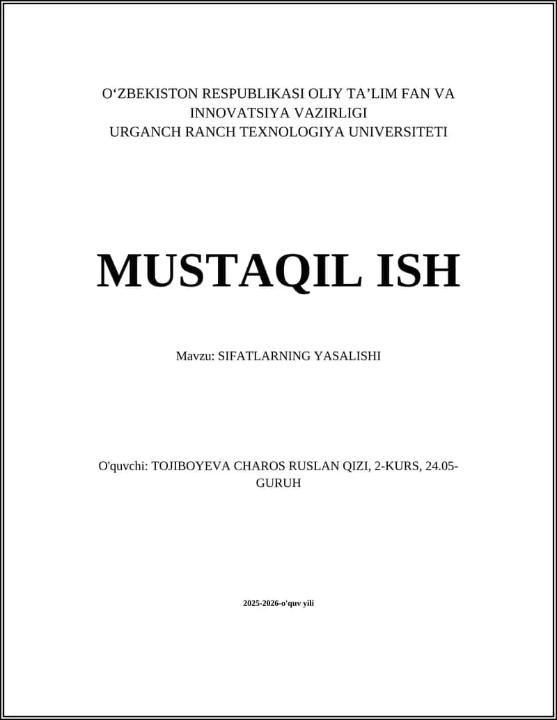 SIFATLARNING YASALISHI