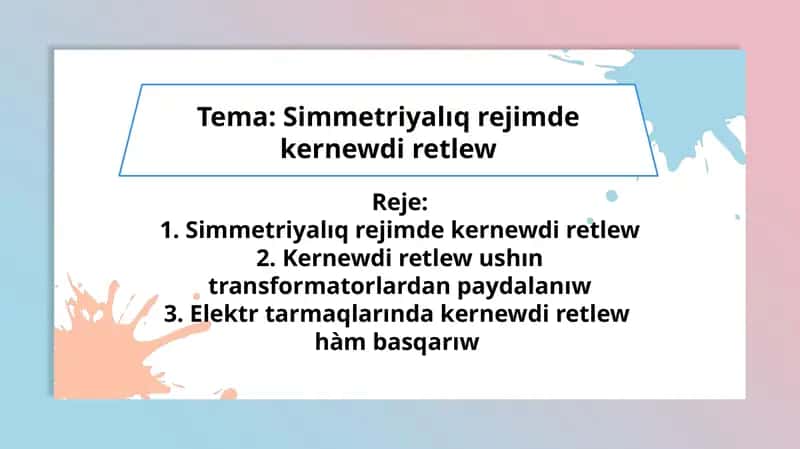 Simmetriyalıq rejimde kernewdi retlew