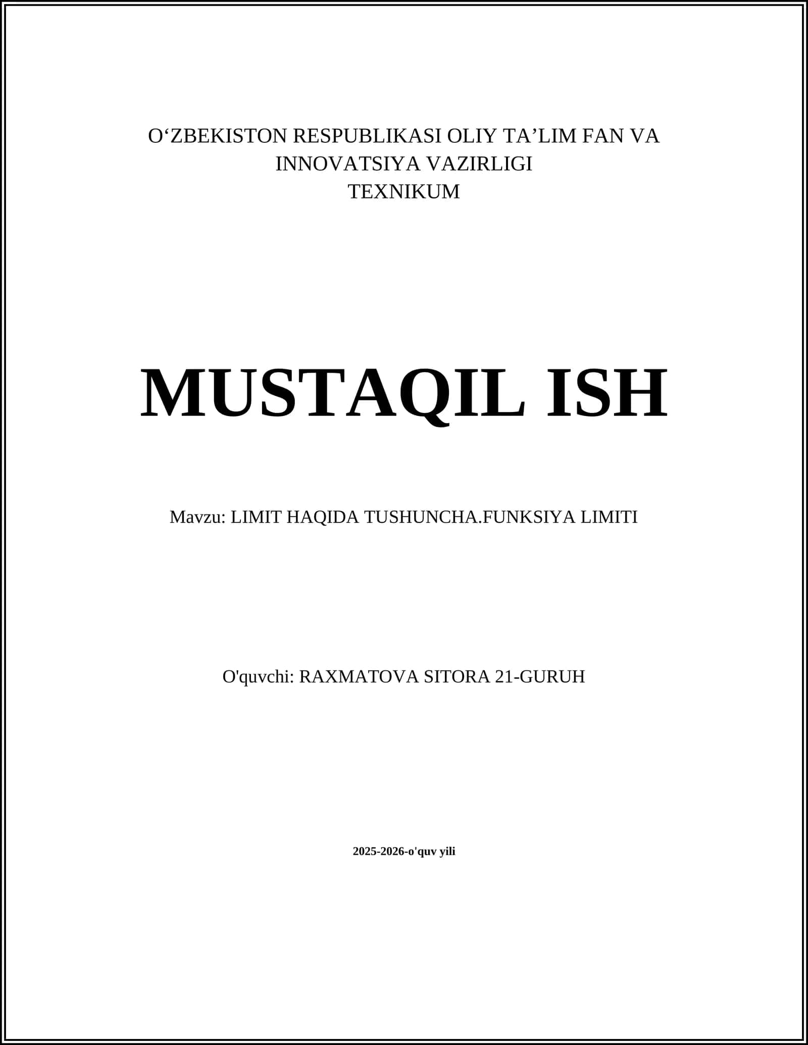 LIMIT HAQIDA TUSHUNCHA.FUNKSIYA LIMITI