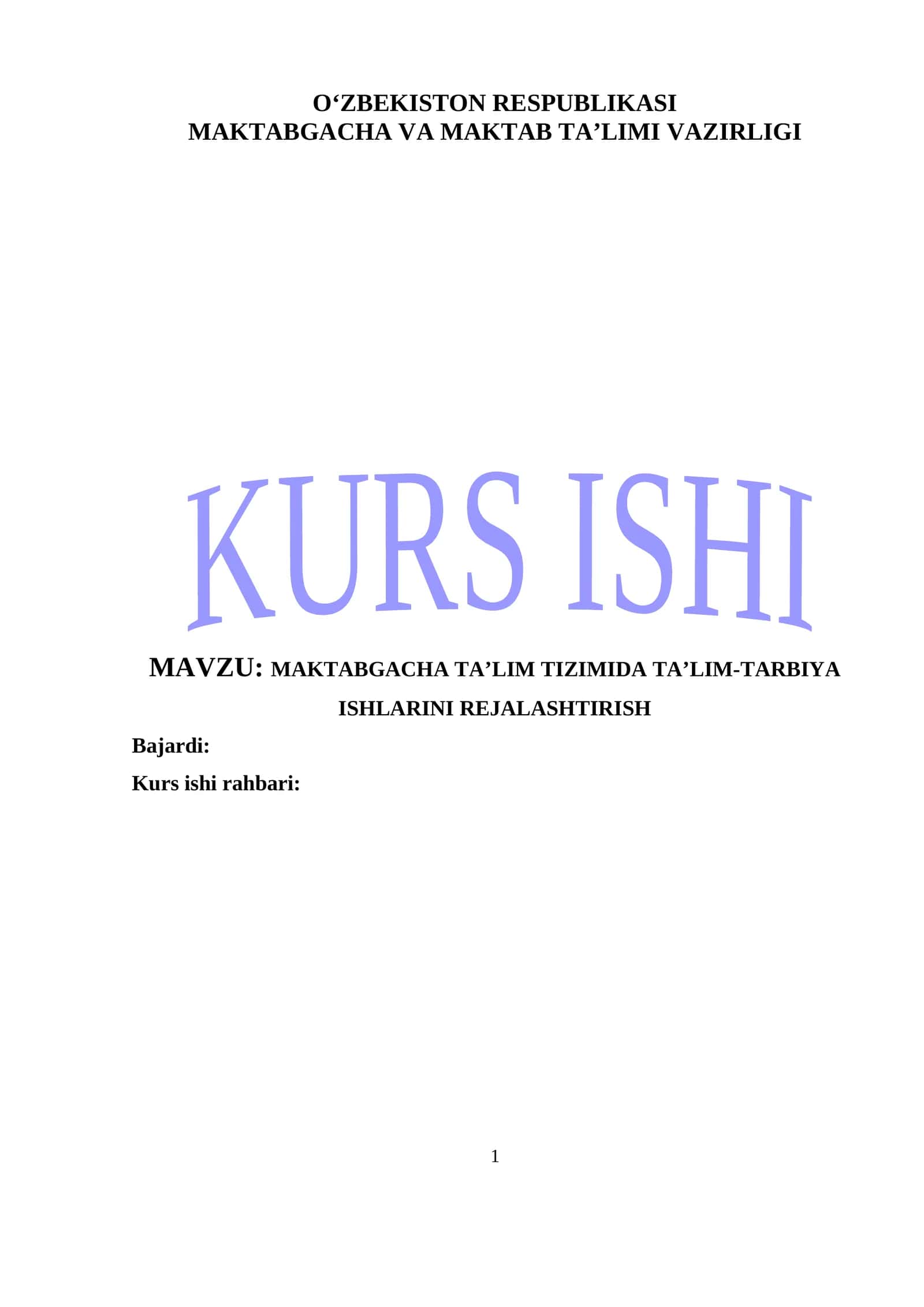 Maktabgacha ta’lim tizimida ta’lim-tarbiya ishlarini rejalashtirish