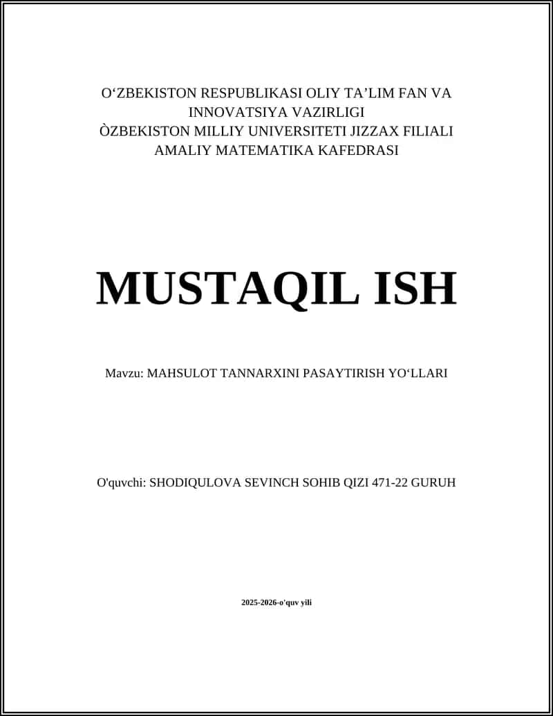 MAHSULOT TANNARXINI PASAYTIRISH YO‘LLARI