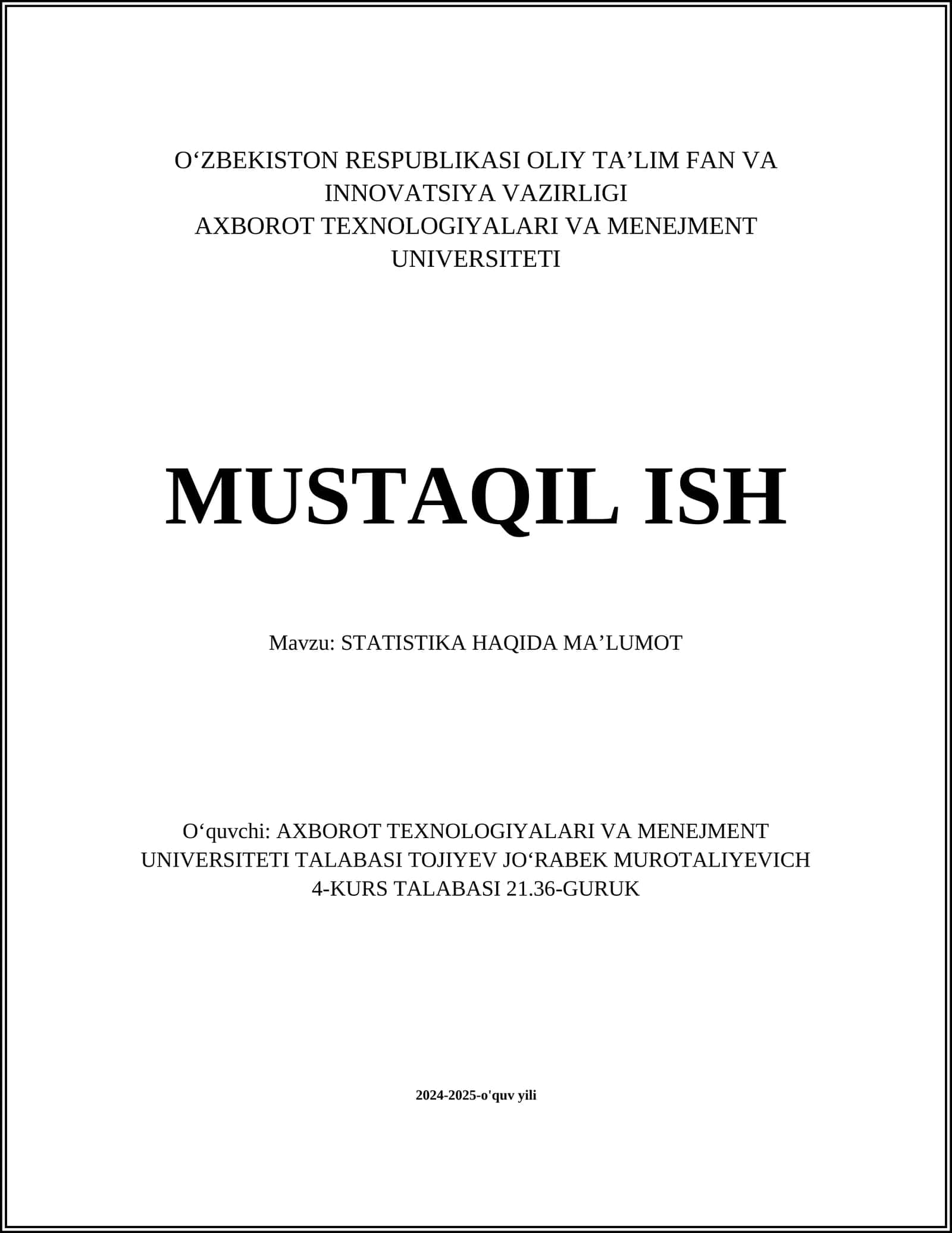 STATISTIKA HAQIDA MAʼLUMOT