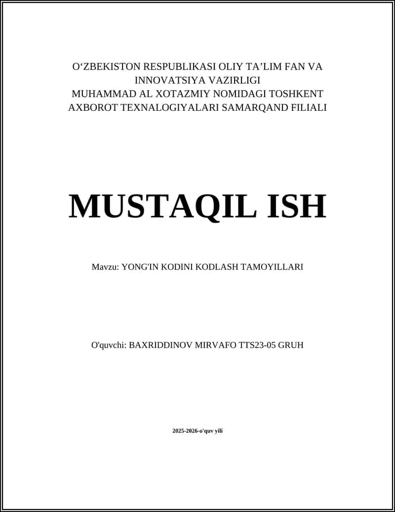 YONG'IN KODINI KODLASH TAMOYILLARI