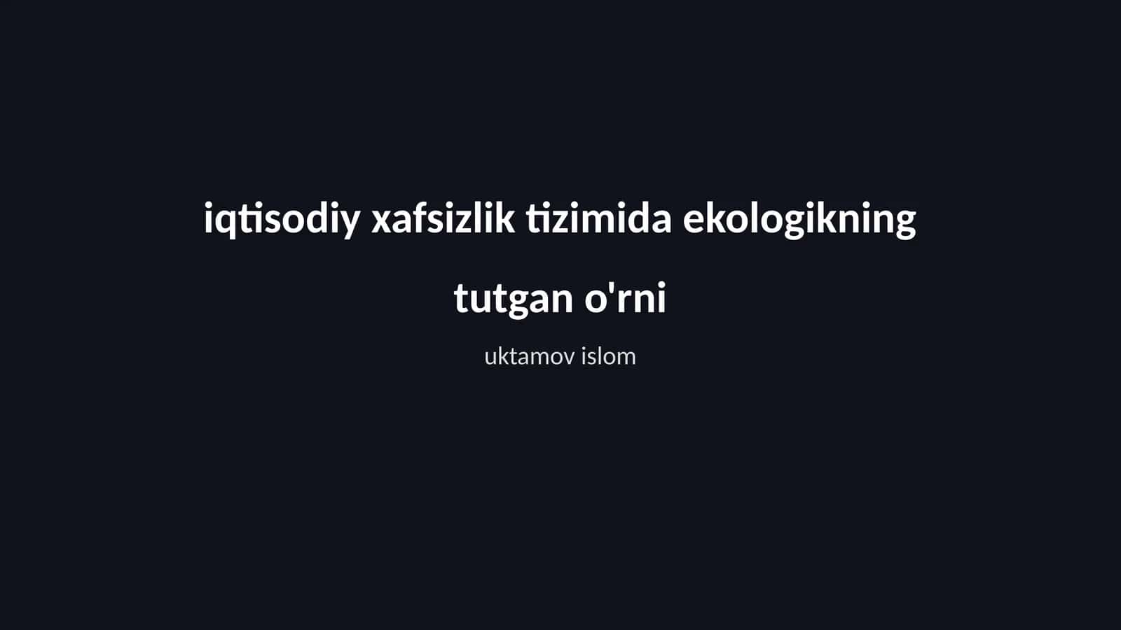 Ekologik va Iqtisodiy Bog'liqlik