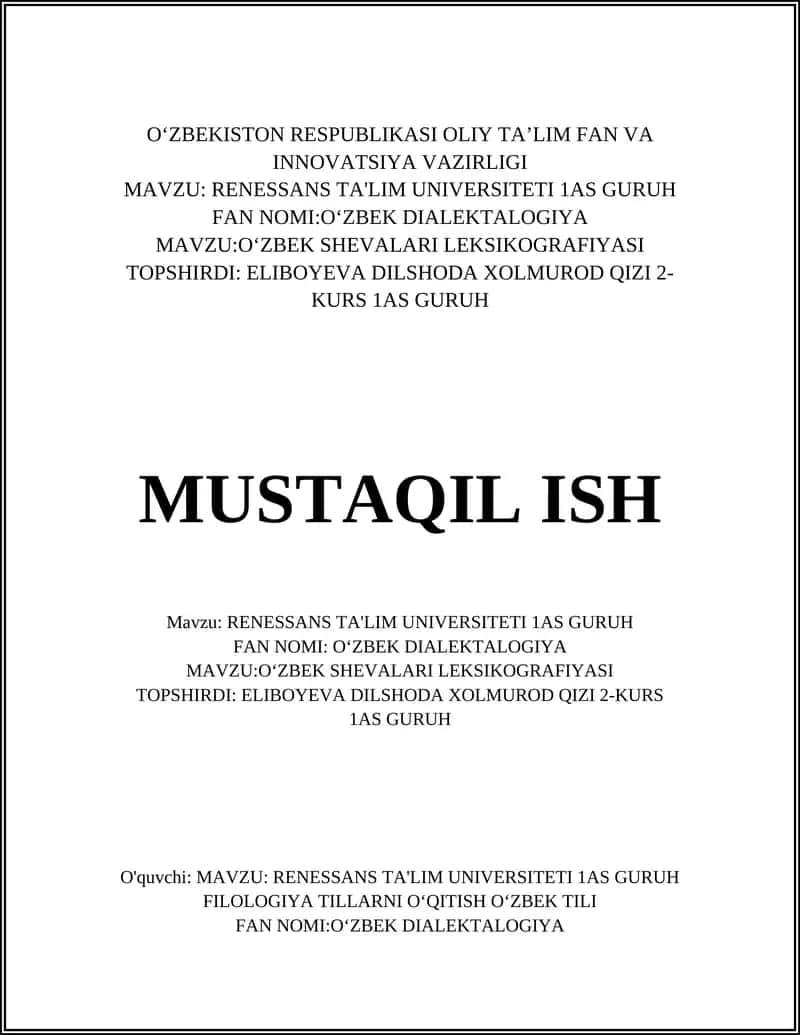 Oʻzbek Dialektalogiya